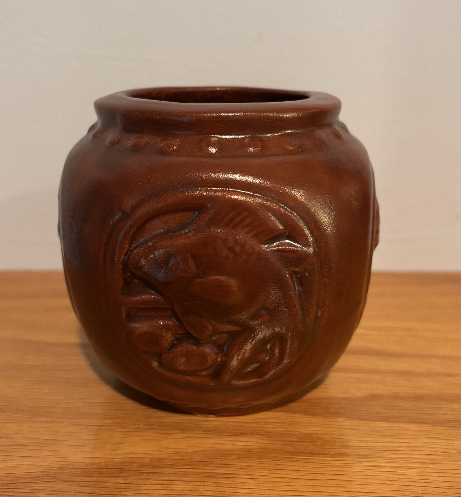 Brown Rookwood Pottery Fish Vase #6489 Brown Rookwood Pottery Fish Vase #6489