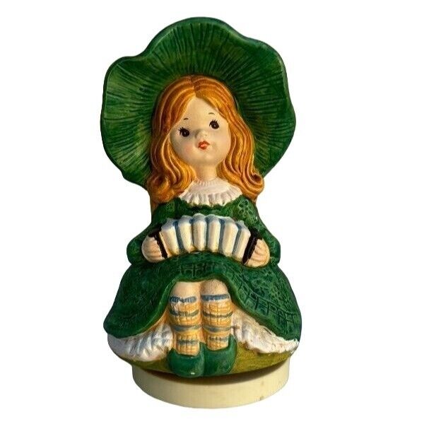 Girl With Bonnet Accordion Vintage Sankyo Wind Up Collectible Music Box - Works