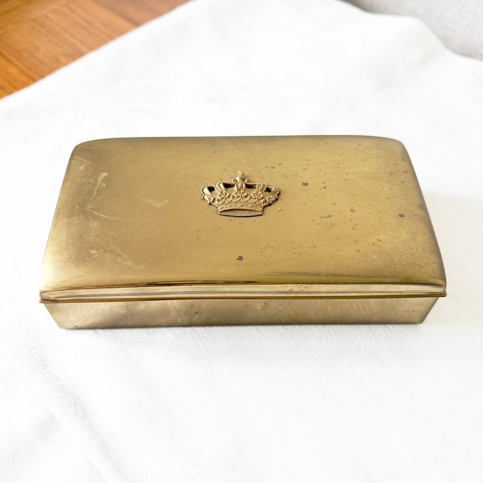 WWI ERA GERMAN BRASS HINGED BOX w/ CROWN ~ Jewelry / Trinkets ~ Bavaria
