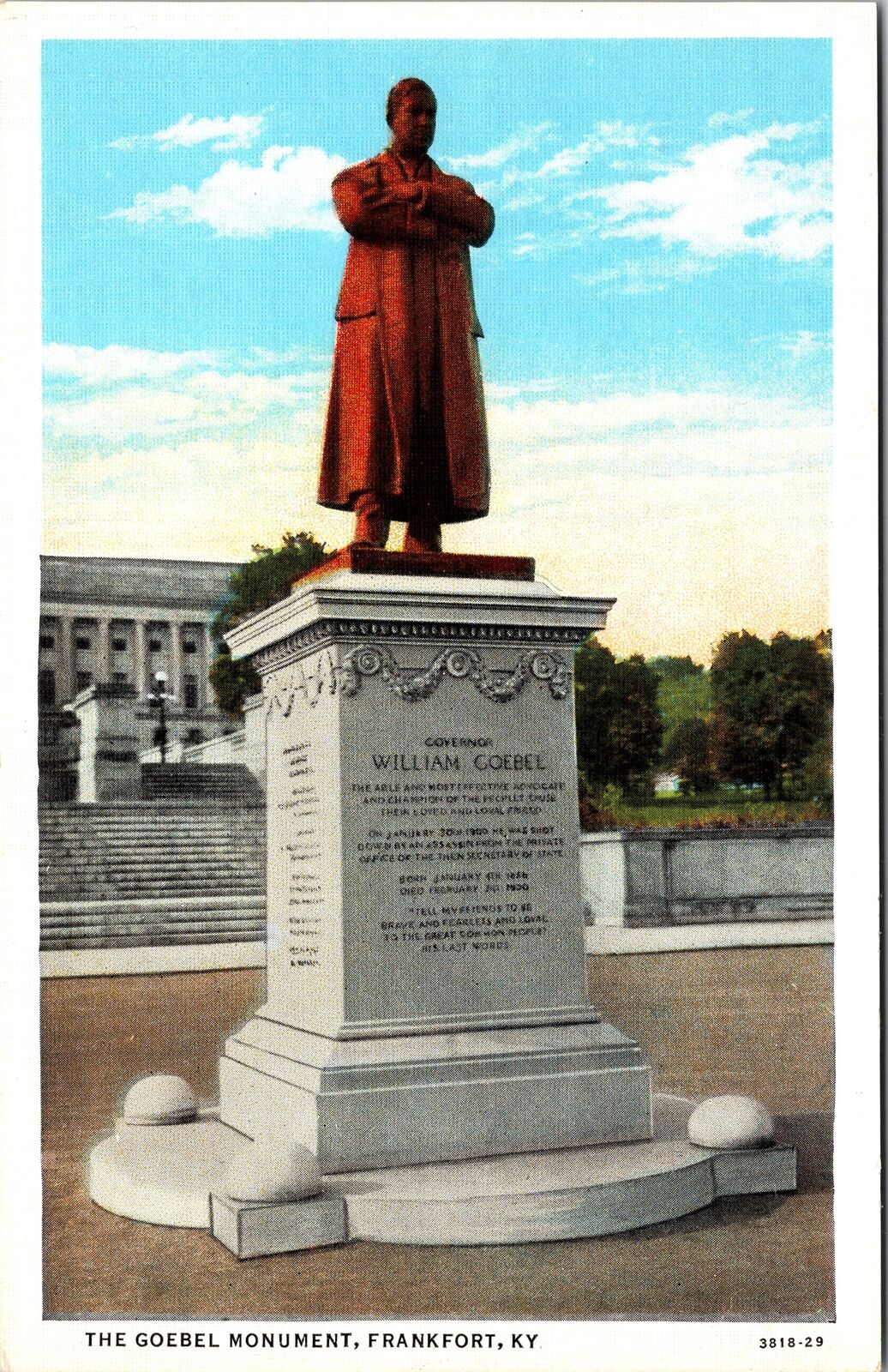 Frankfort KY-Kentucky, The Goebel Monument, Vintage Postcard