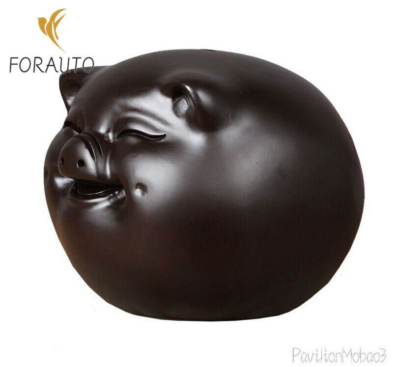 Natural Ebony Wood Carved Pig Statue Piggy Bank Money Box Decor Gift