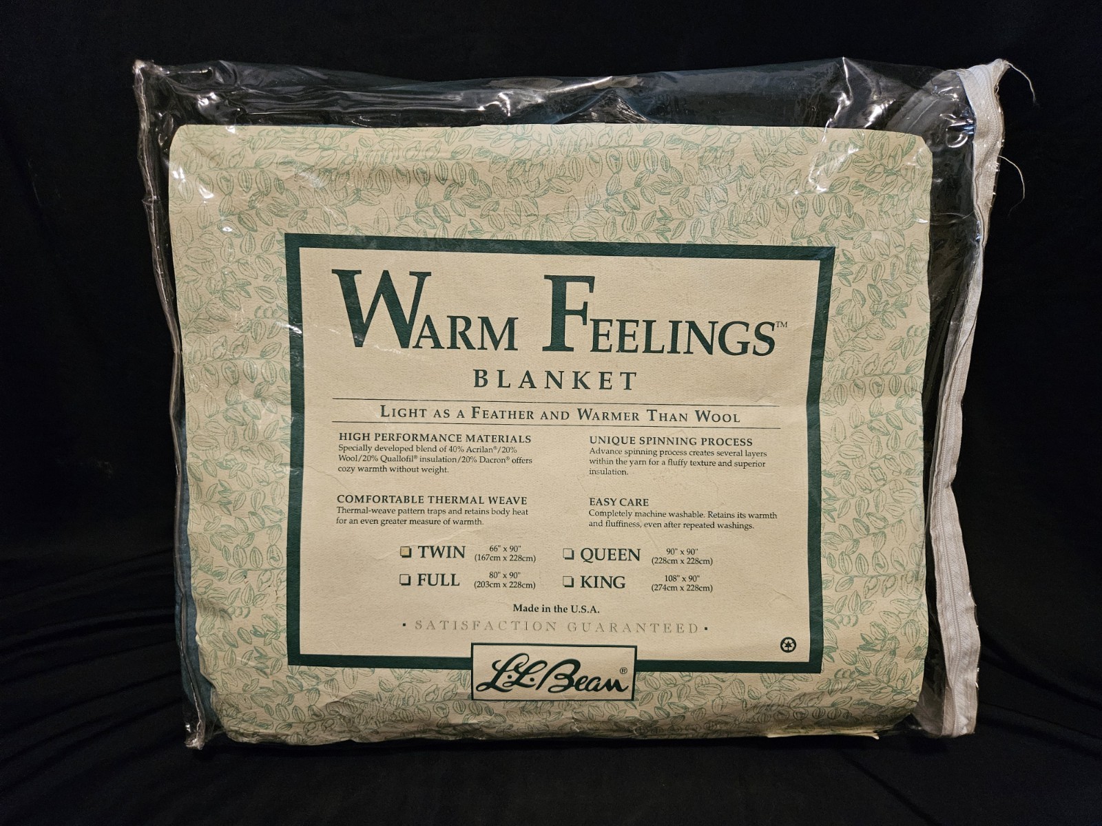 NEW Vtg L.L. Bean WARM FEELINGS Biddeford Mills USA Wool Blend Blanket TEAL Twin