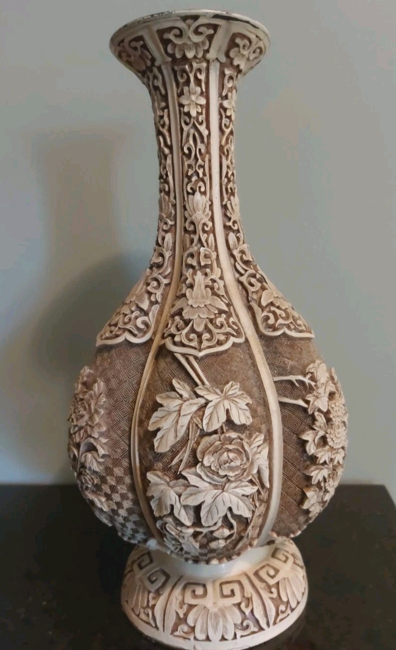 1982 Arnart Imports Ivory Dynasty Over Brass Asian Floral Vase Made in Taiwan