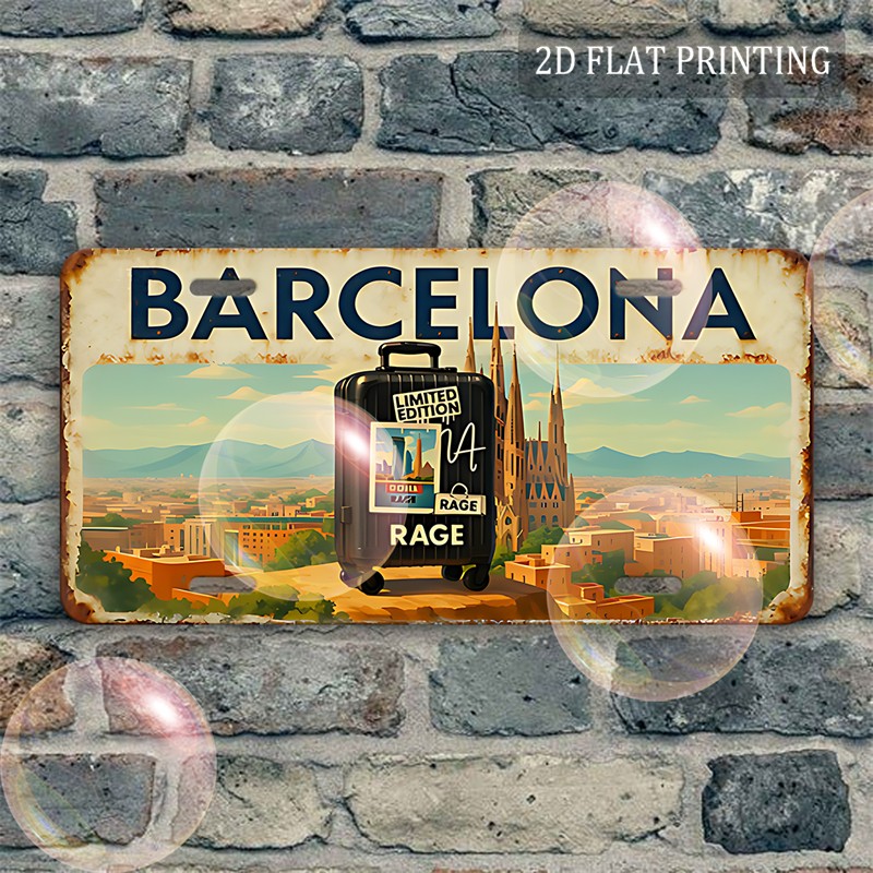 Vintage Metal Sign Barcelona City Logo Aluminum License Plate 12x6 Decor