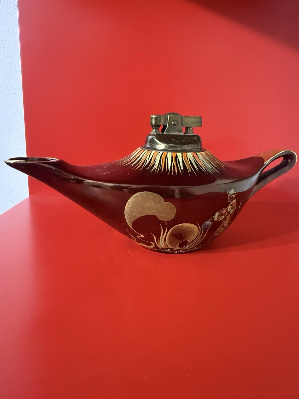 Vintage Carlton Ware Aladdin Lamp Table Lighter Red Gold Made in England