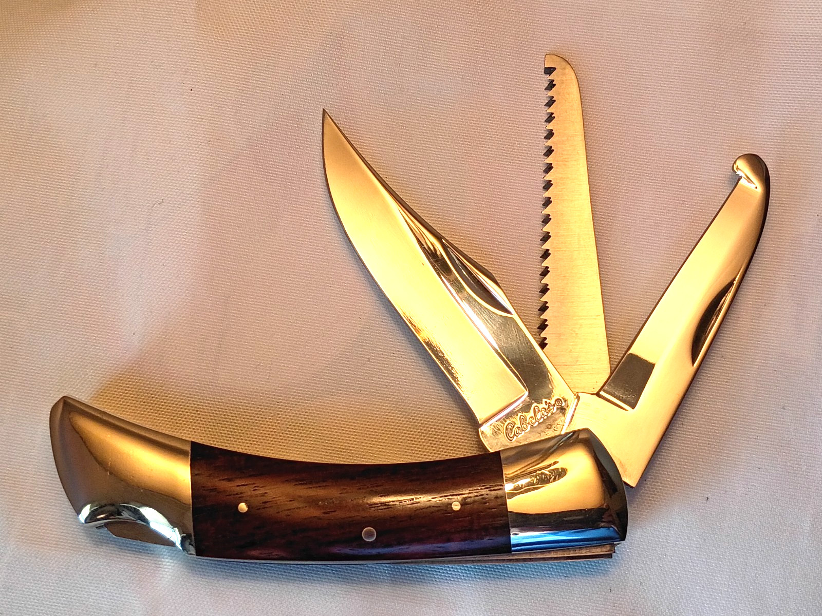 Vintage Cabelas 3-Blade Folding Hunter Knife 440 Stainless Japan Seki Browning