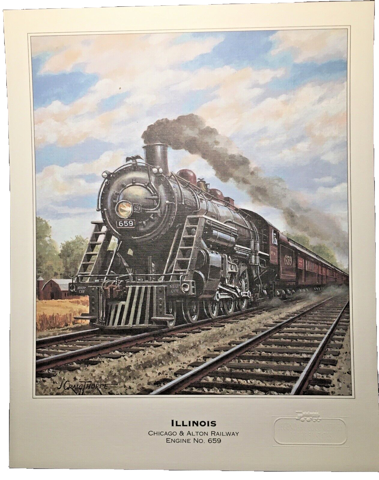 Vintage Illinois  Chicago & Alton Railway Engine No. 659  Print  Fleetwood 1994