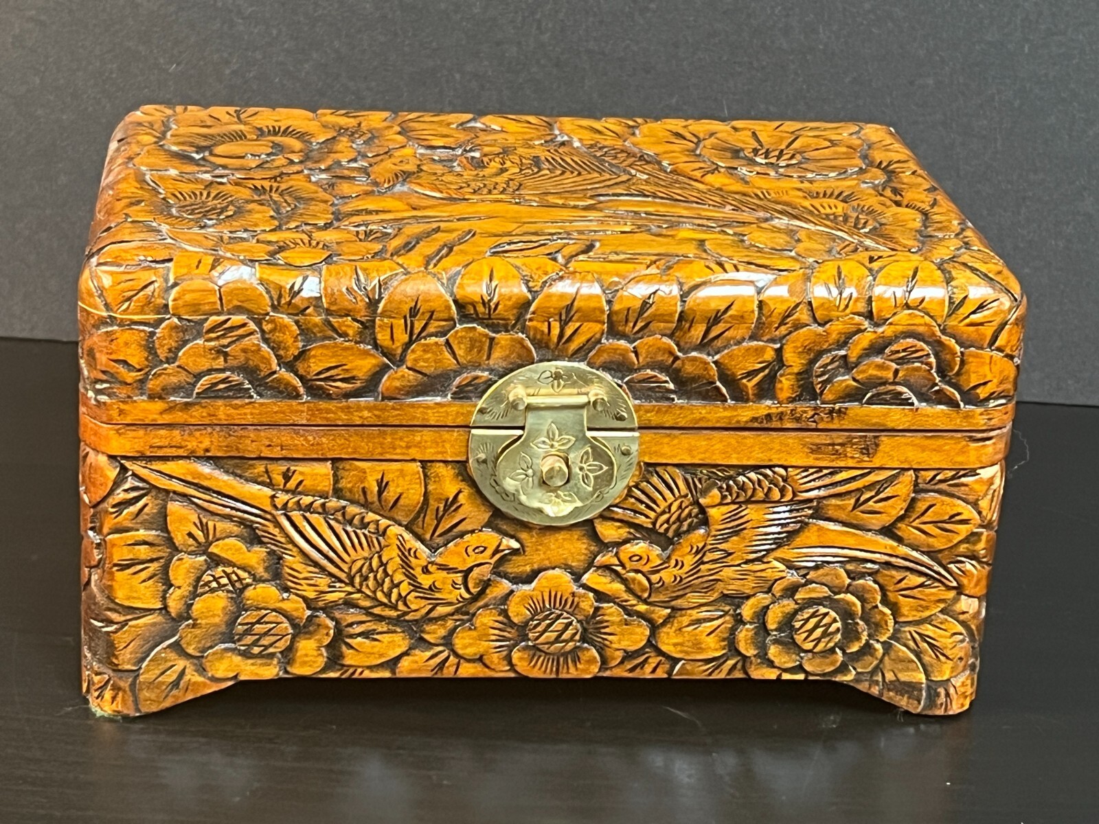 Antique Chinese box Victorian carved bird box sweetheart chest ornate Baroque