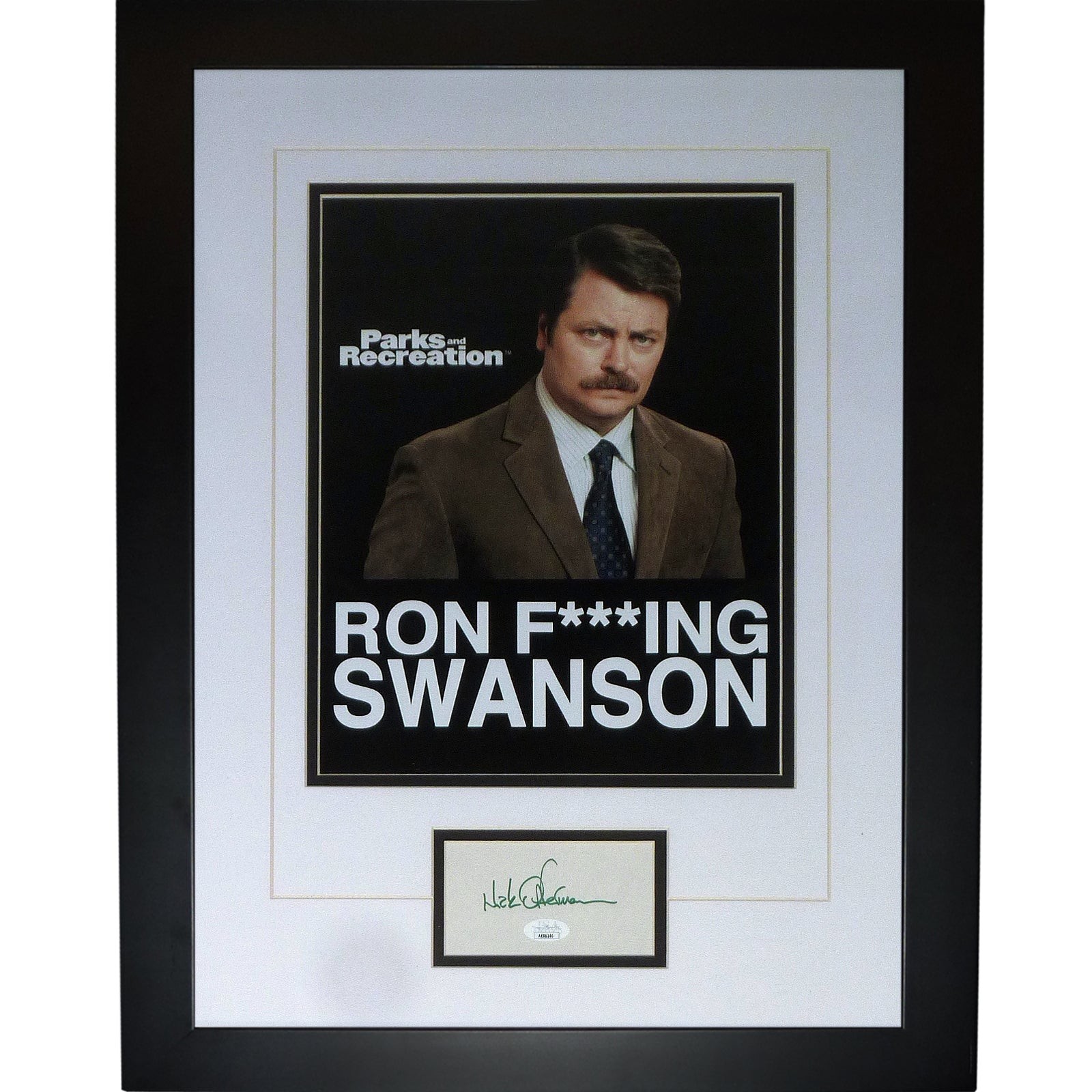 Nick Offerman Autographed Parks and Recreation Ron Swanson Deluxe Framed Piece -