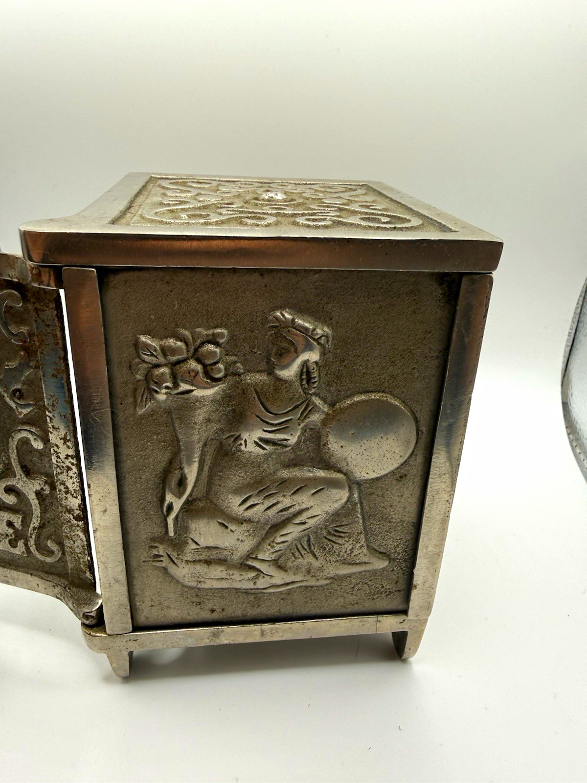 Antique 1890s National Safe Cast Iron Coin Bank Victorian Figures Damaged