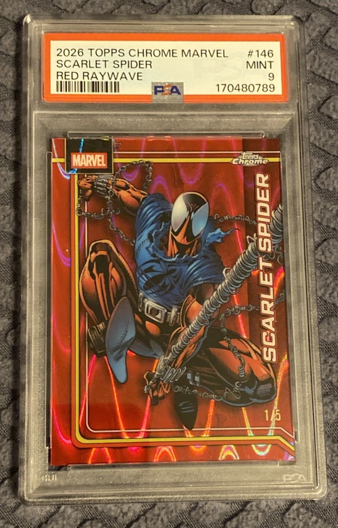 2026 Marvel Topps Chrome Scarlet Spider Red Raywave 1/5 PSA 9 ALPHA Pop 1
