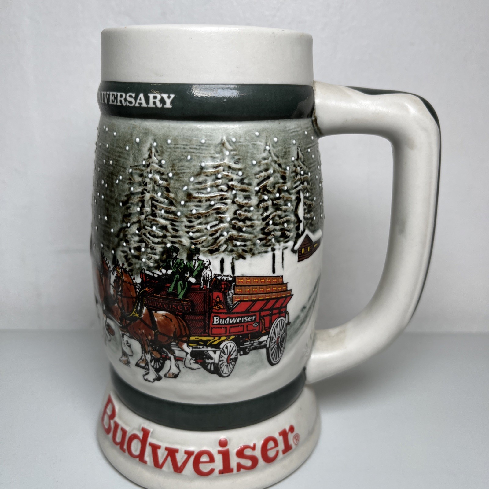 1982 Budweiser 50th Anniversary Clydesdale\'s Holiday Beer Stein Mug 1933 - 1983
