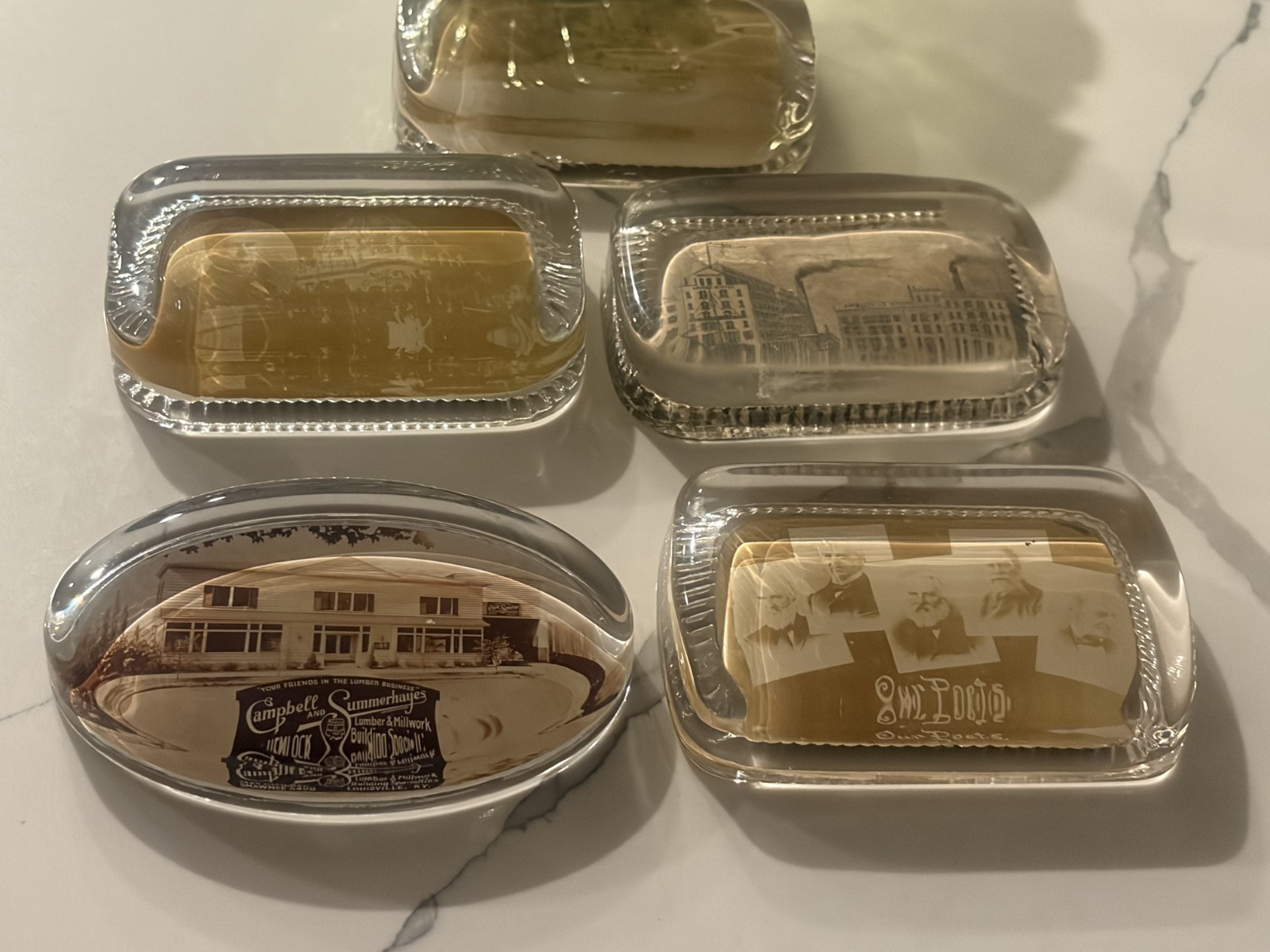 ANTIQUE ADVERTISING GLASS PAPERWEIGHT EARLY 20TH CENTURY SET OF 4 ANTIQUE ADVERTISING GLASS PAPERWEIGHT EARLY 20TH CENTURY SET OF 4