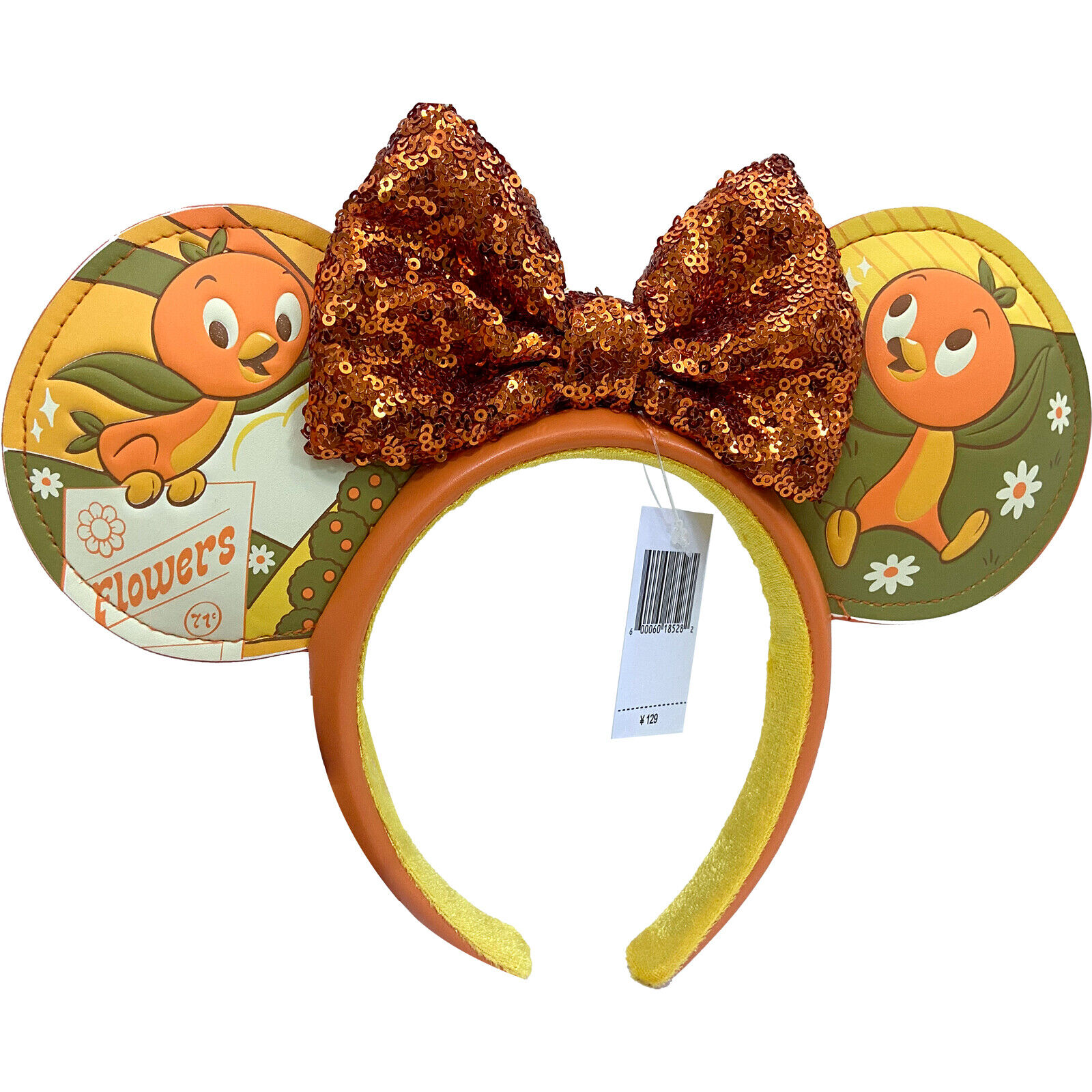 DisneyParks Flower&Garden Minnie Mouse Sequin Bow Orange Bird Ears Headband Ears