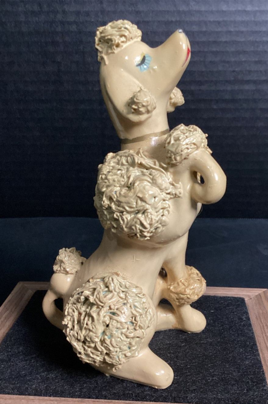 VINTAGE Cream Spaghetti Poodle Porcelain Figurine w/ Gold Collar & Eyes Closed