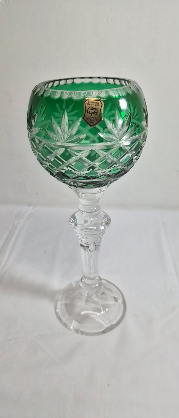 Vintage green Polish Lead crystal candle holder 12\