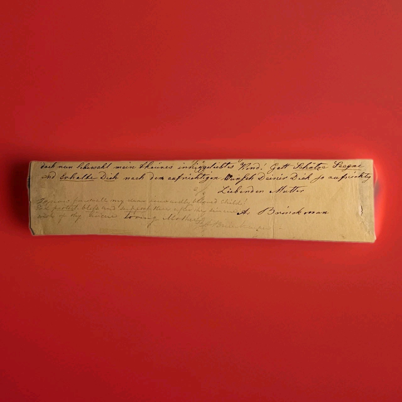 c.1830 German Mother Farewell Note to Herr John Brinkman Bilingual ALS