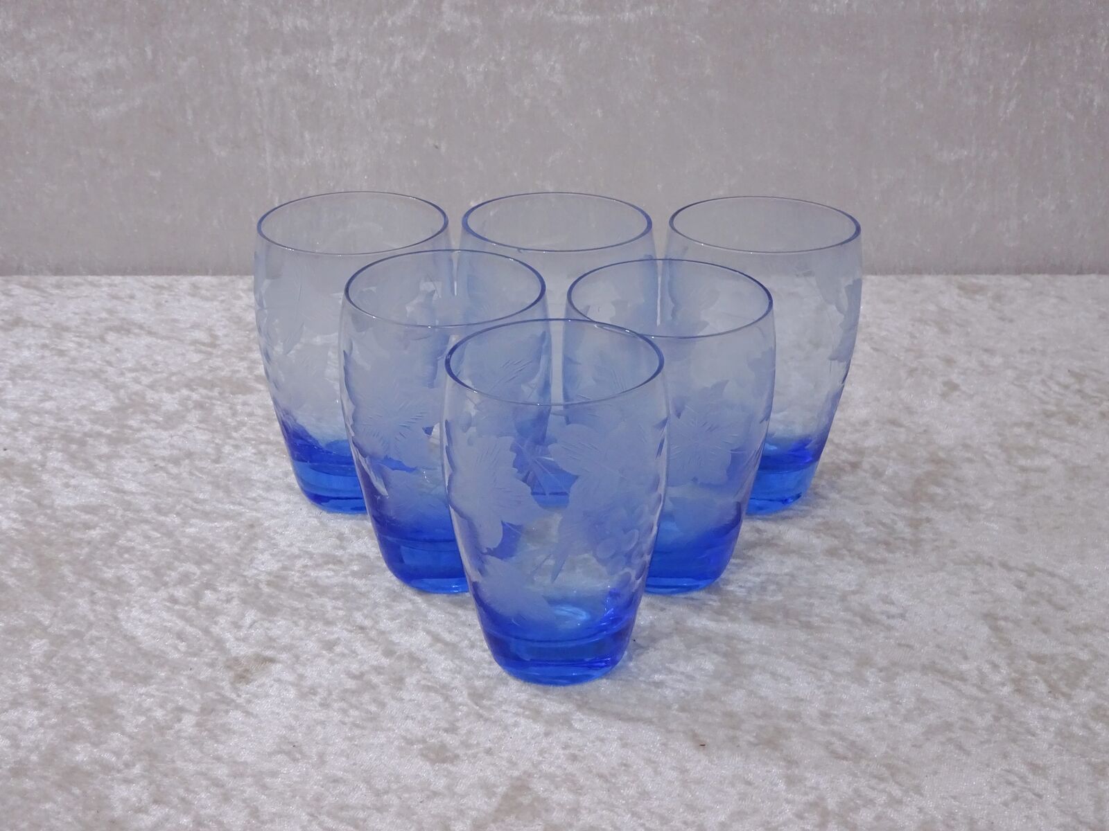 6 X Antique Art Nouveau Design Glass Vineyard Handmade Vintage circa 1900 - Blue