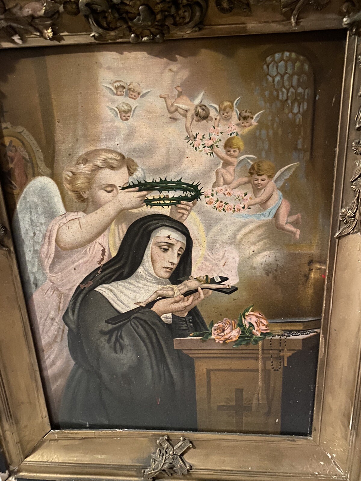 vint 1890 SAINT RITA OF CASCIA RELIGIOUS TIN LITHO PRINT JOHN DUFFY NY NUN JESUS