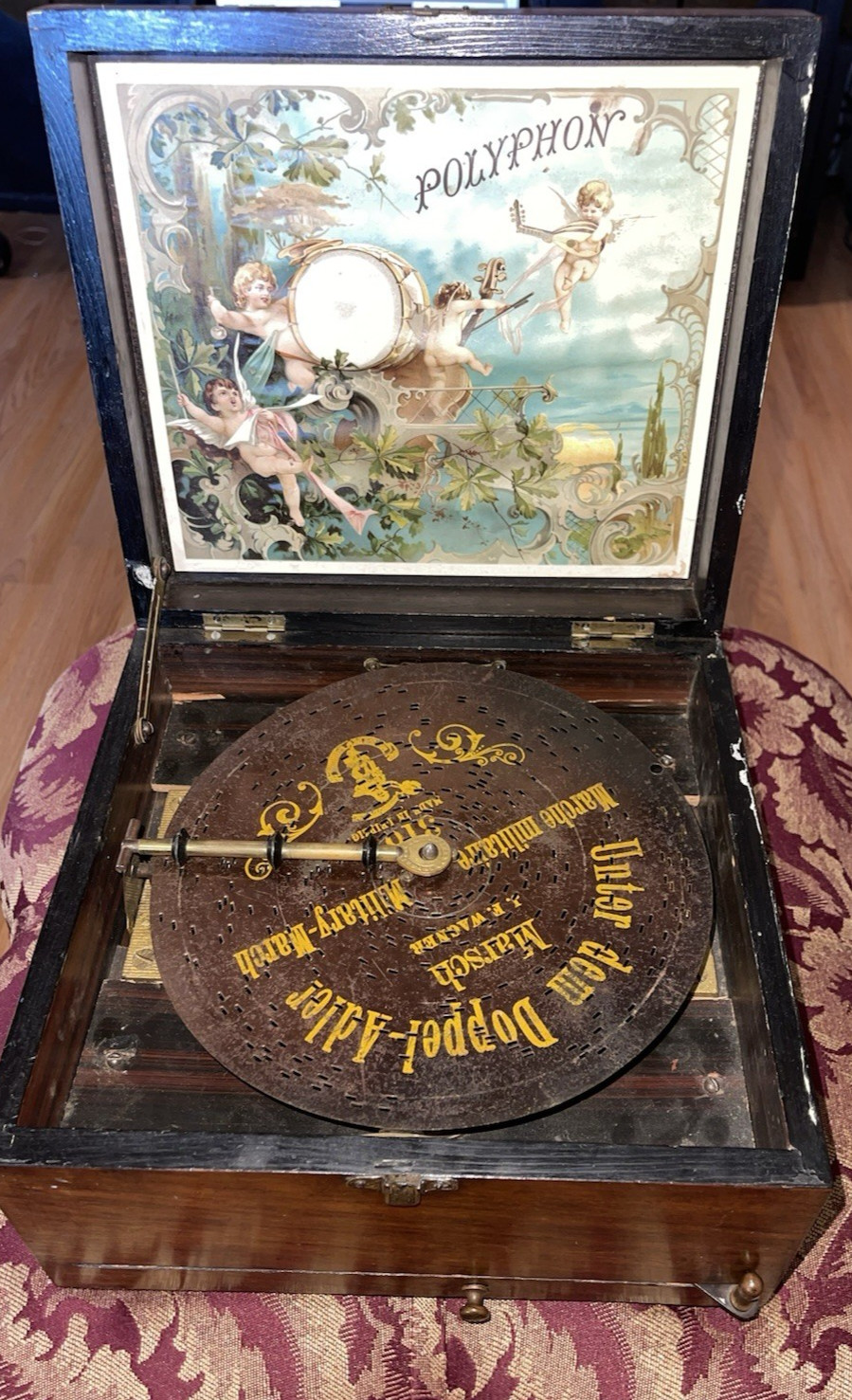 Antique Polyphon Mechanical Music Box Germany 1890s with 8 9.5”” Discs Working