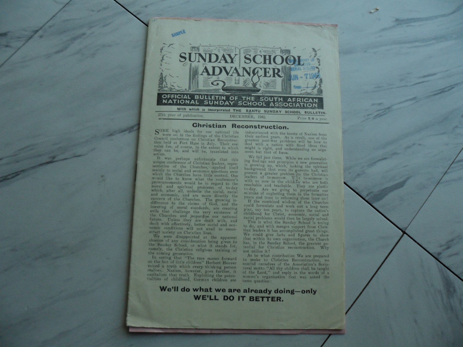 VERY RARE Sunday School Advancer 