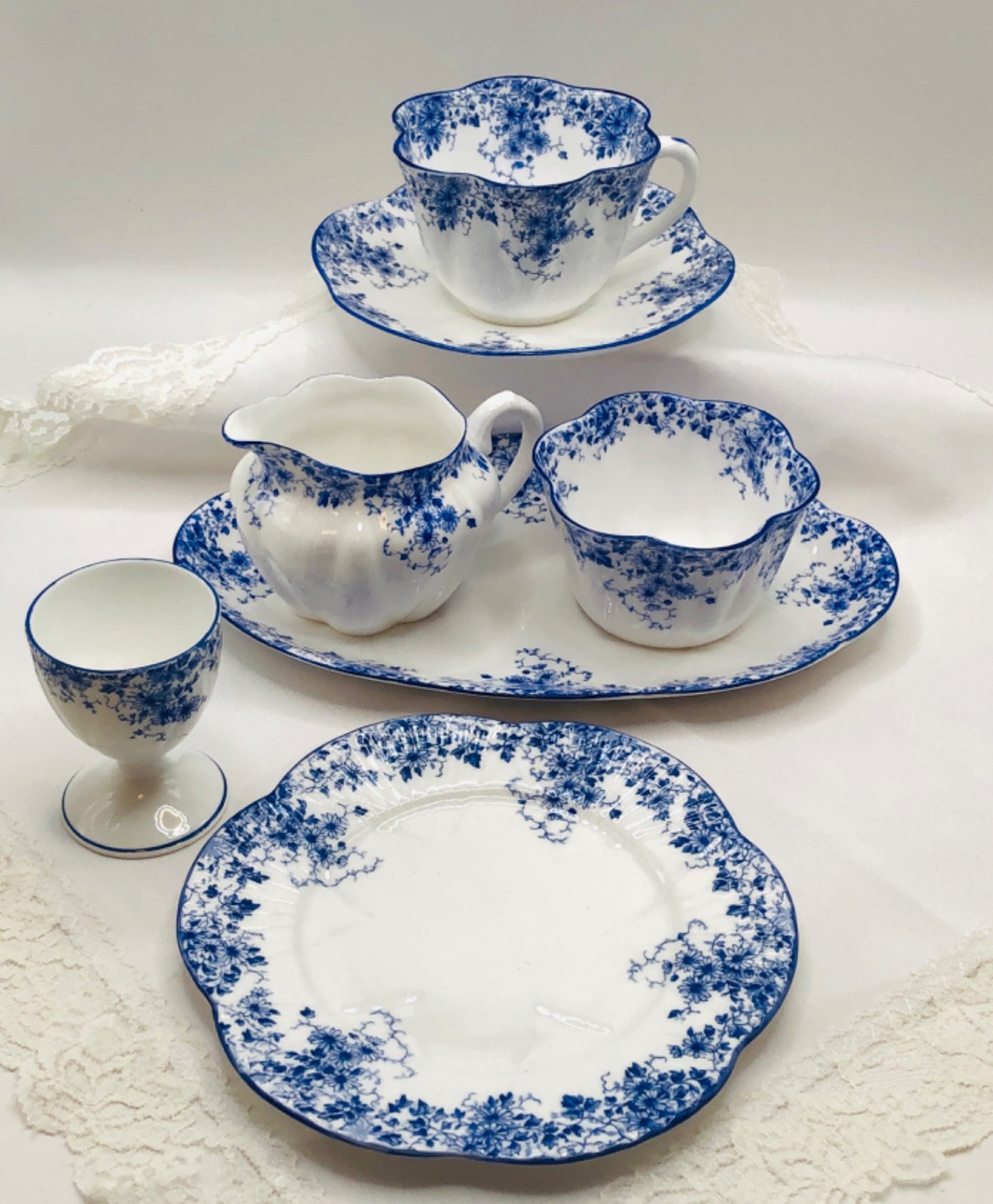Vtg Shelley Bone China DAINTY BLUE 7 Pc. Breakfast Set-England
