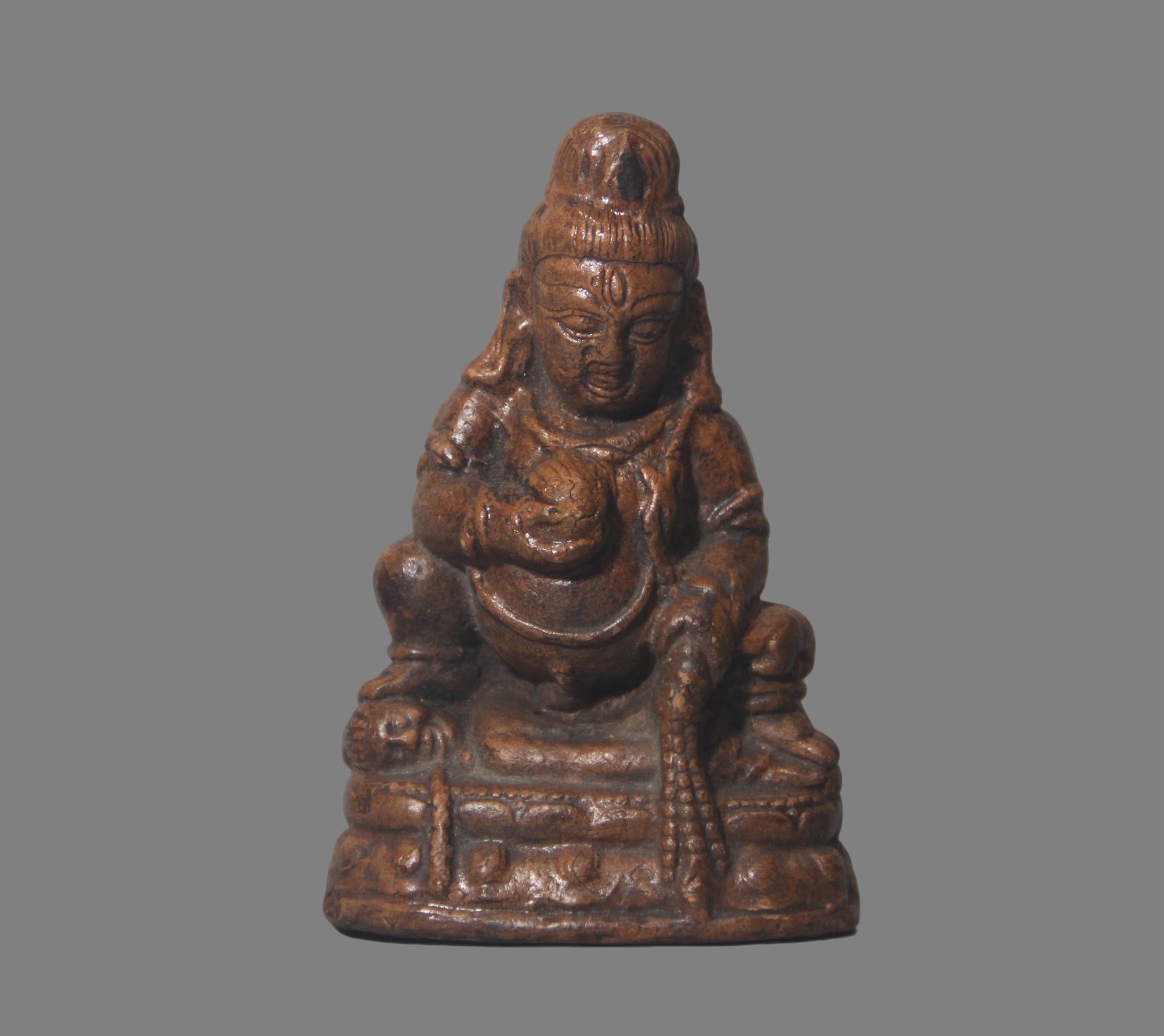 Real Tibet 1800s Old Antique Buddhist Clay Tsa Tsa Black Jambhala Buddha Statue