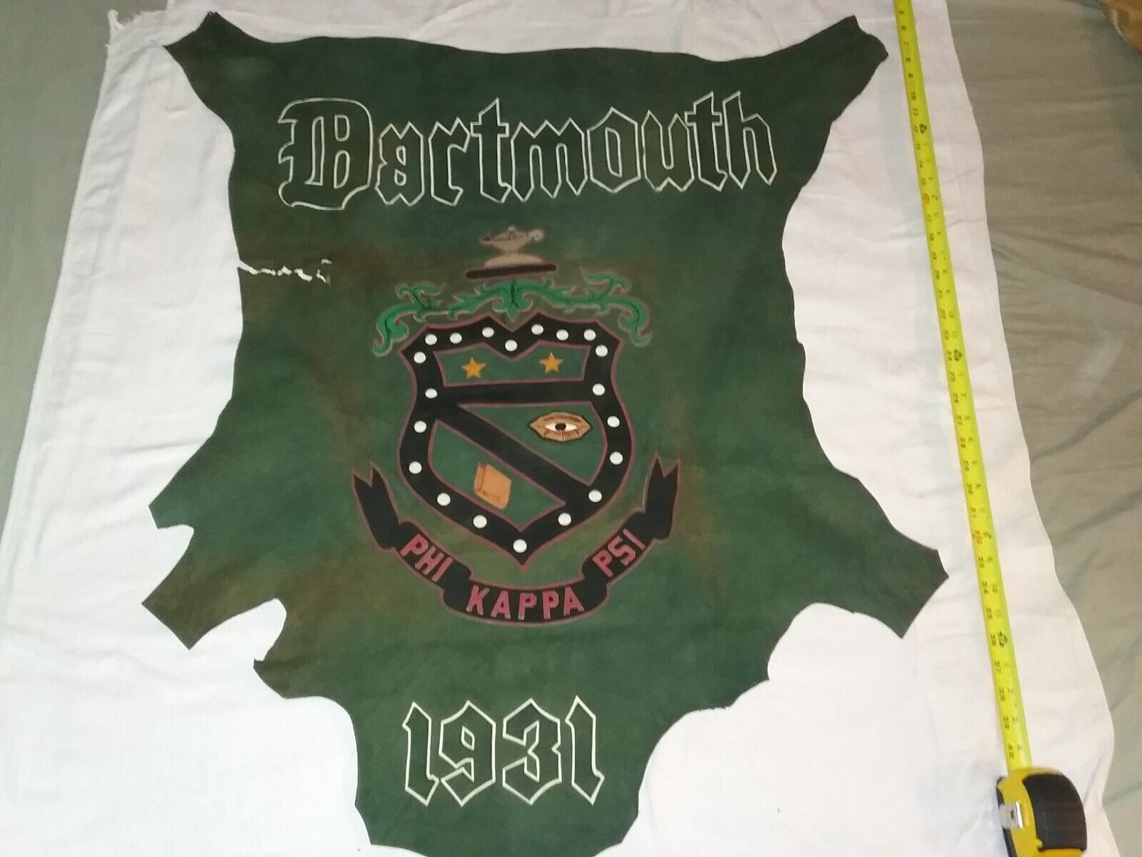 Vintage Dartmouth College 32 x 40 Phi Kappa Psi Leather Wall Hanging Excellent