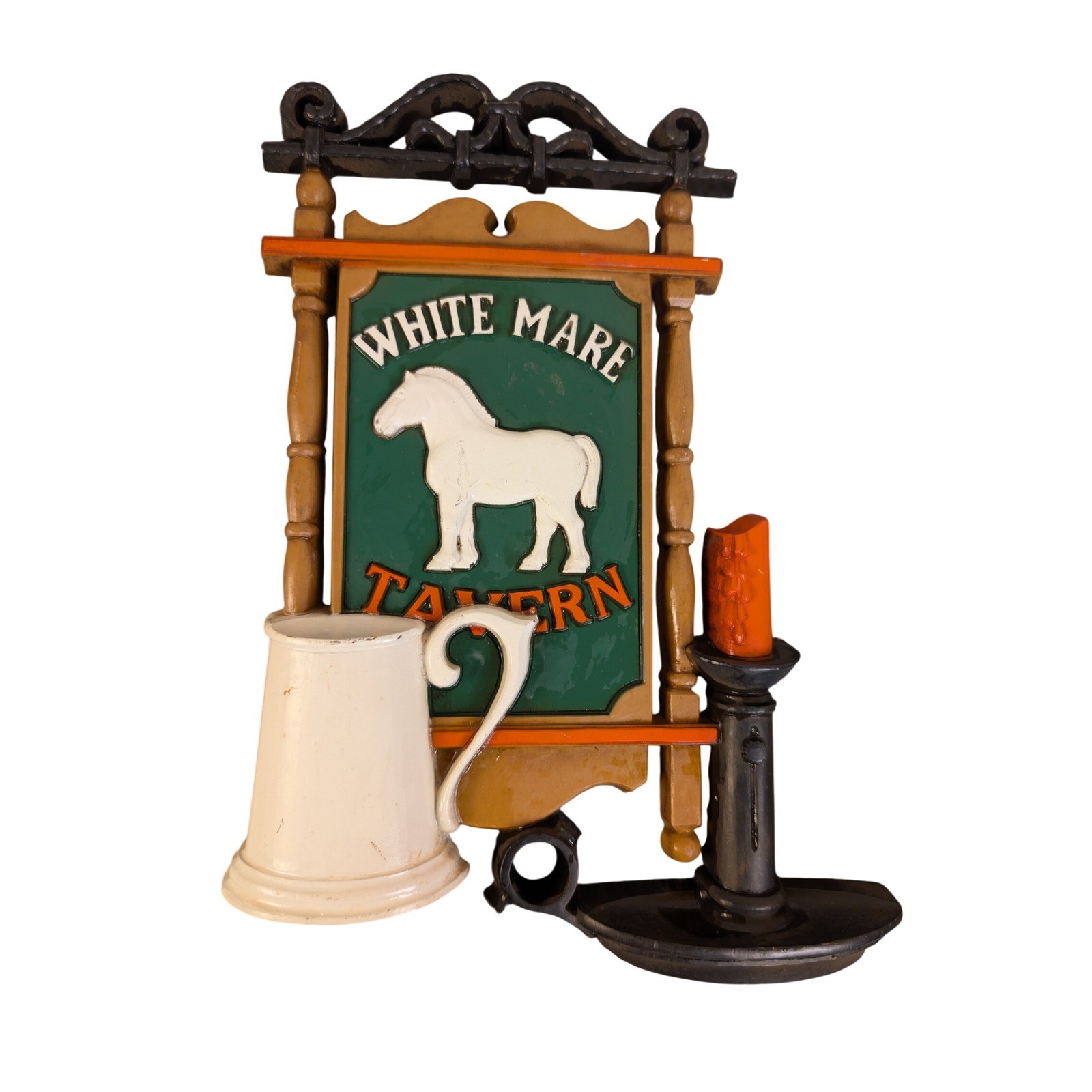 Vintage 1975 Syroco White Mare Tavern Wall Plaque Pub Sign Horse Decor 7375 USA