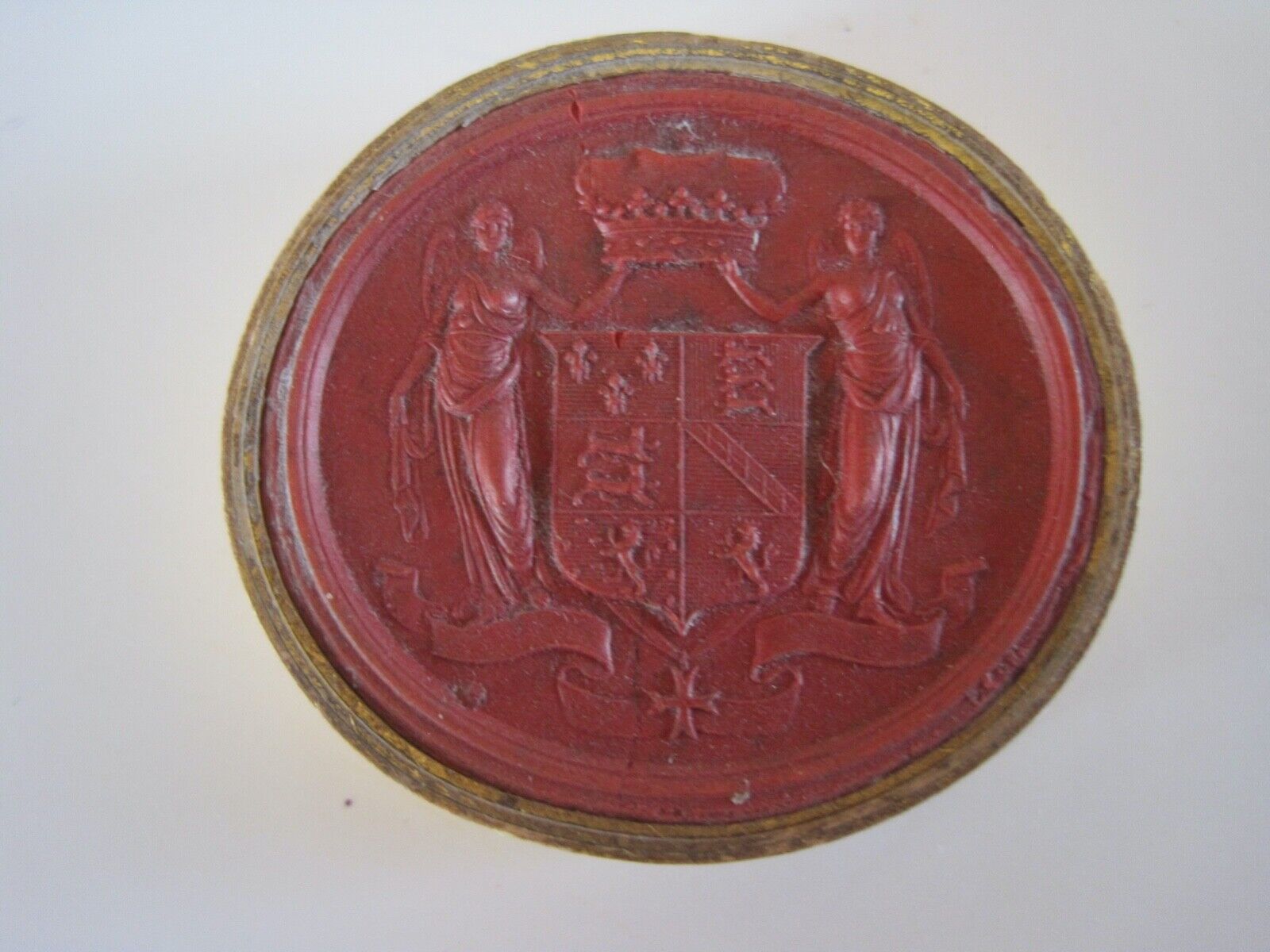 Great Seal Britain 2 Angels Holding Crown Antique