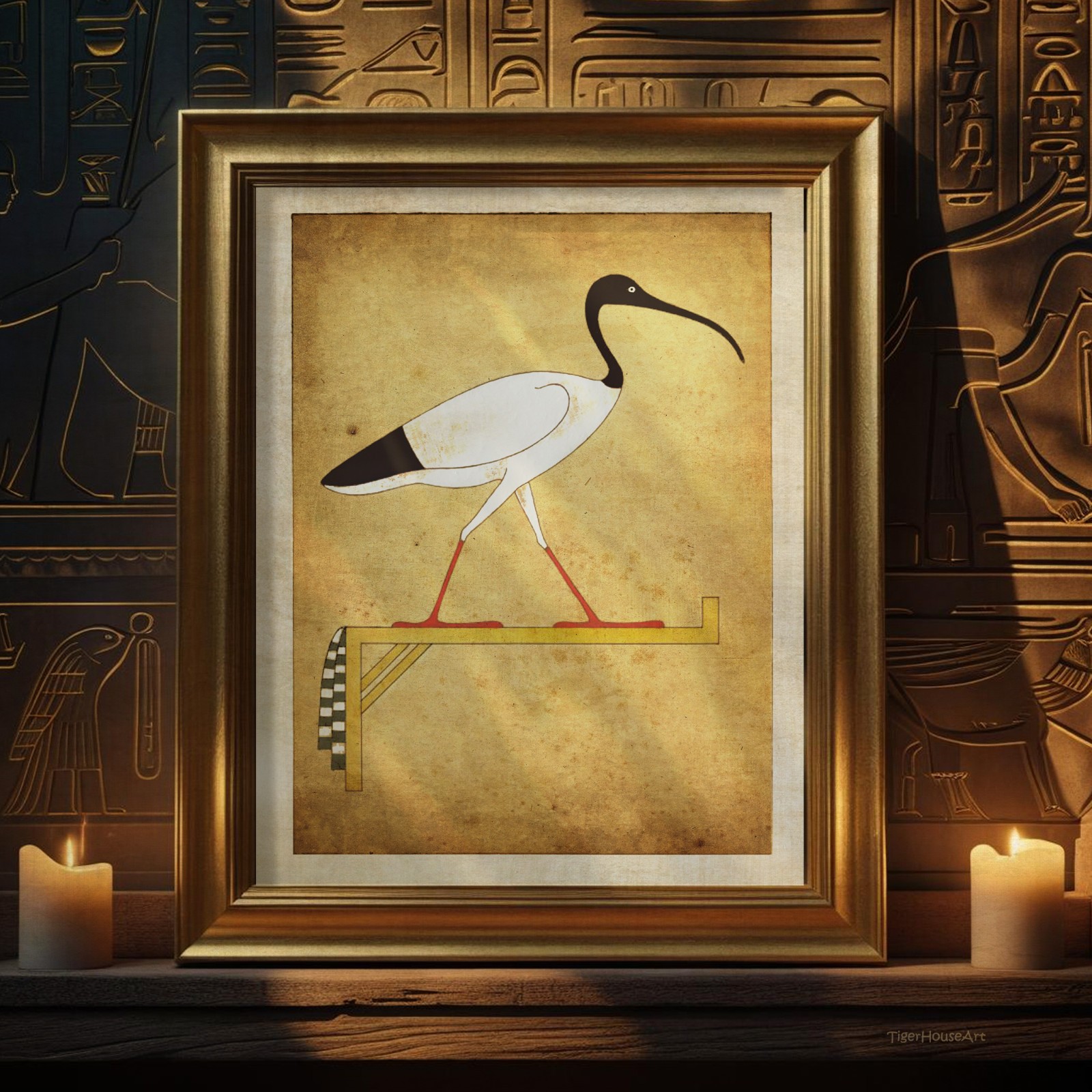Egyptian Ibis Art Print God Thoth Painted Hieroglyph Wall Decor