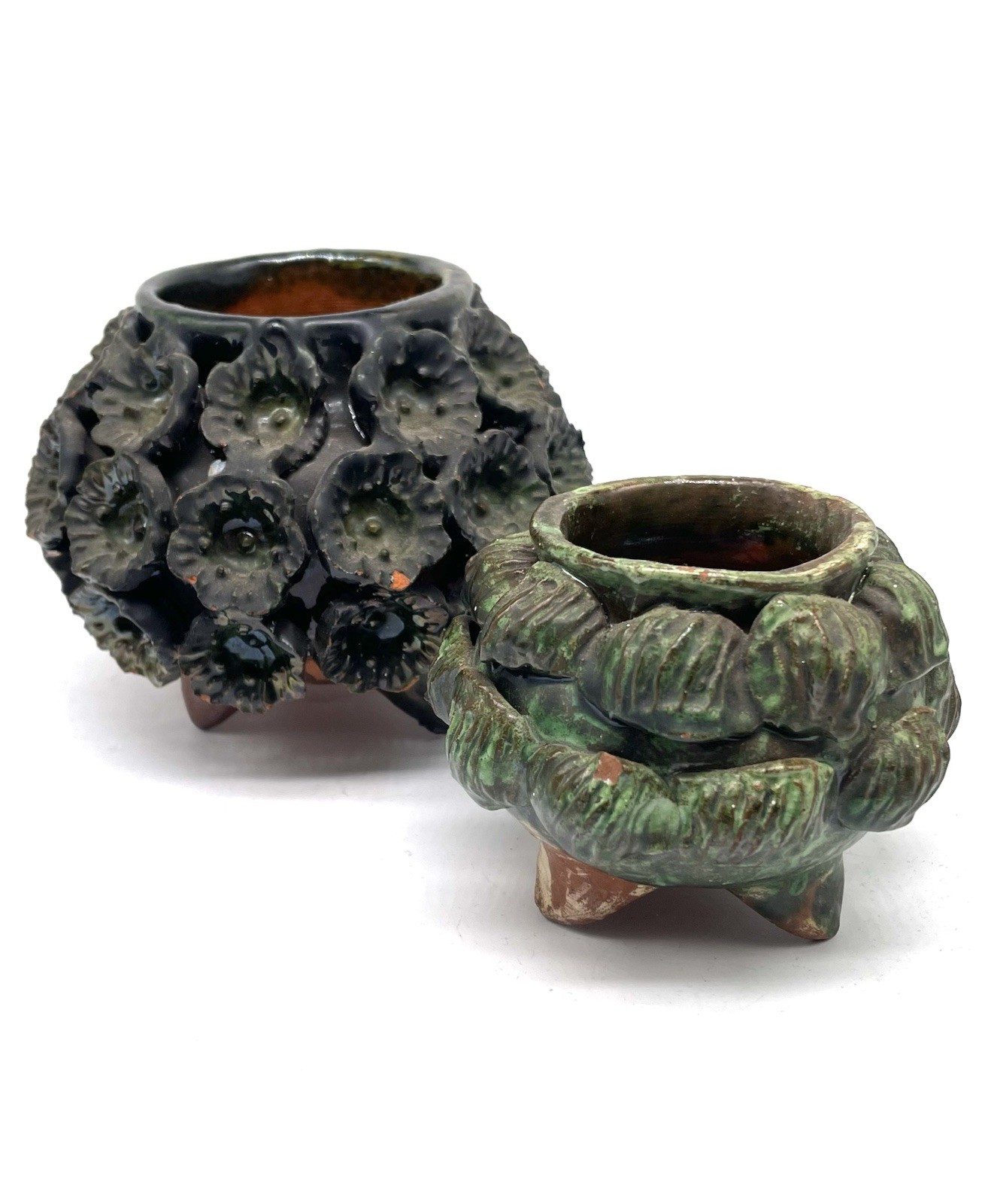 Green Glazed Hilario Alejos Madrigal Style Michoacan Pottery Pineapple Pot Set