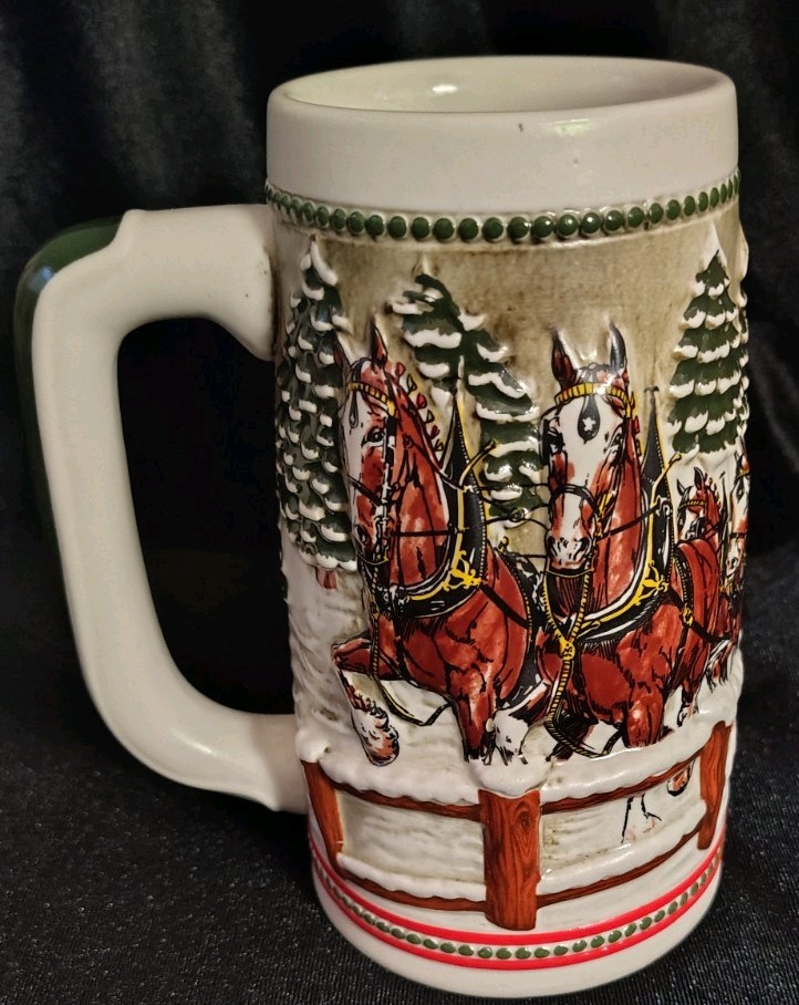 Vintage 1984 Budweiser Clydesdales Holiday Beer Stein Mug Anheuser Busch Vintage 1984 Budweiser Clydesdales Holiday Beer Stein Mug Anheuser Busch