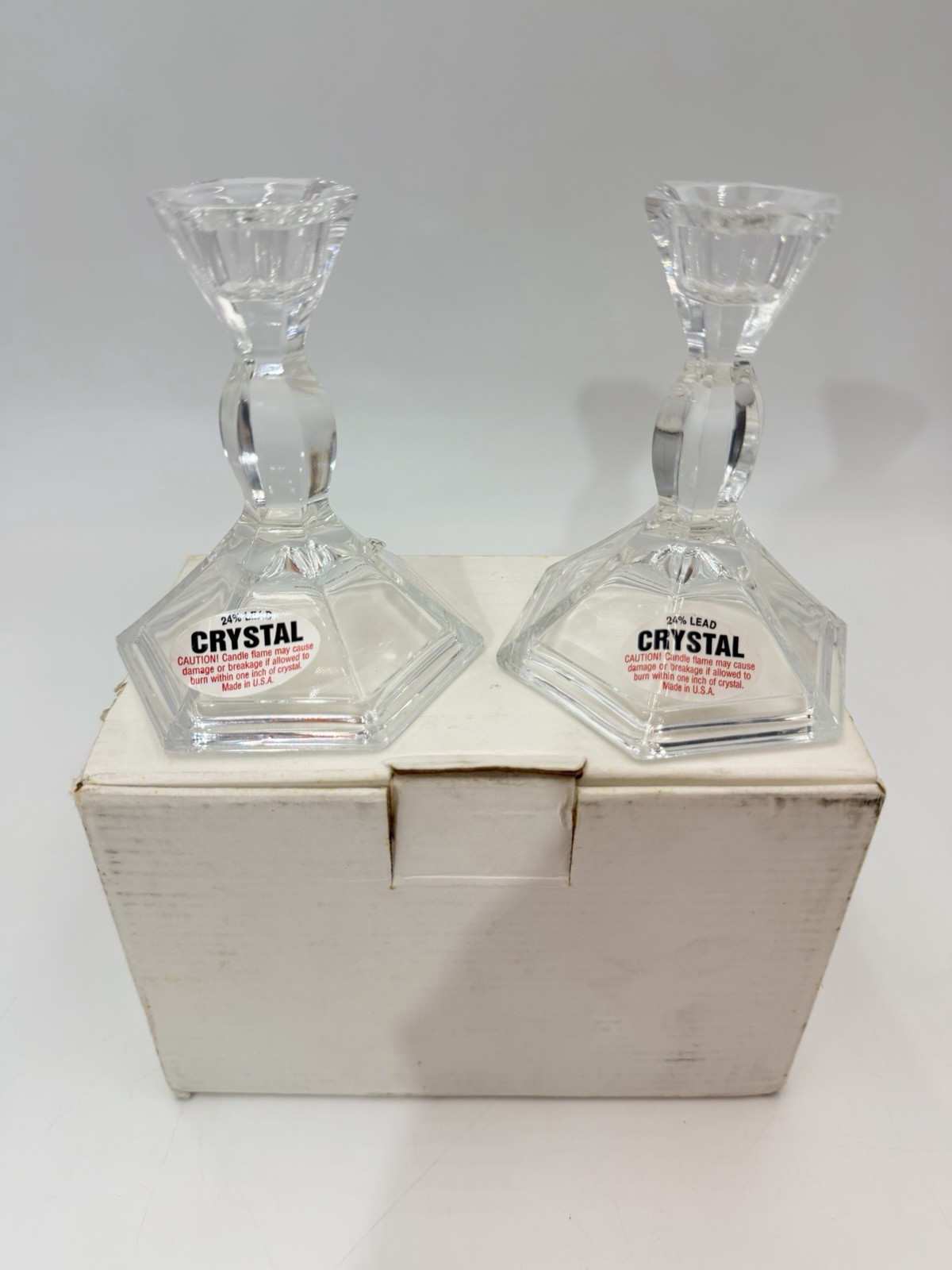 24% Lead Crystal Candlestick Holders Hexagon 4\