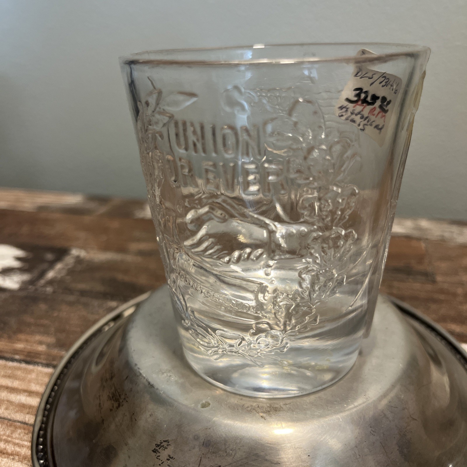 Rare Historical Flint Glass Civil War Tumbler 34 Star U.S flag Union Forever