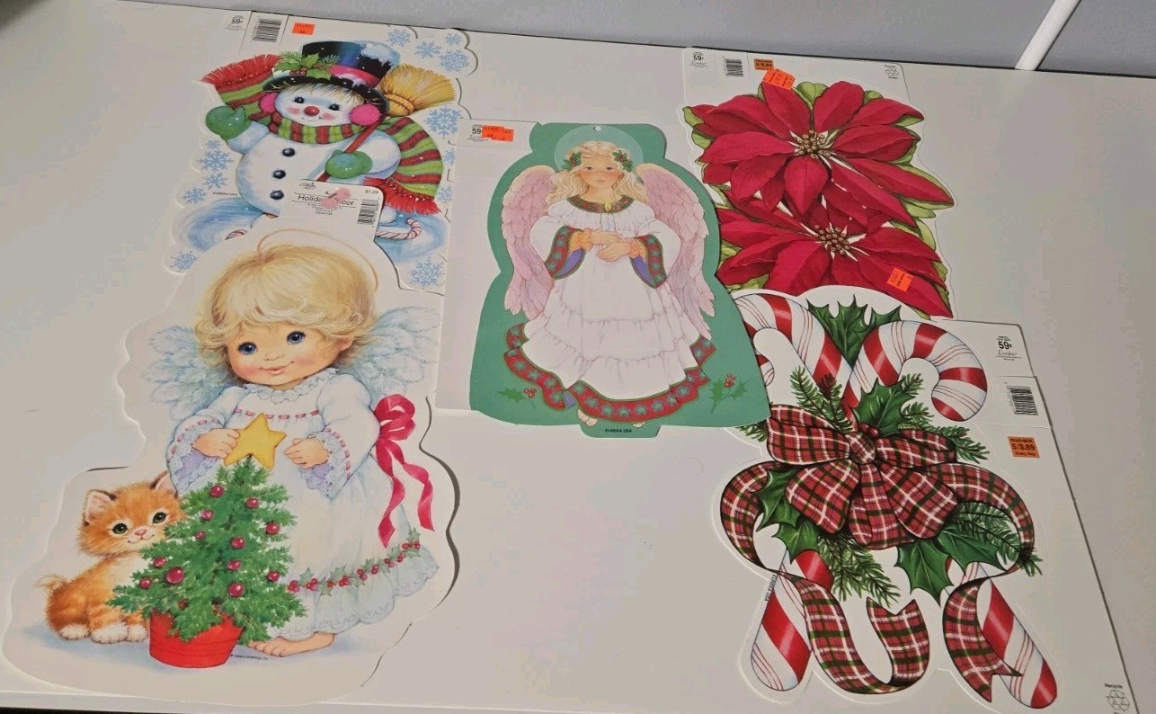 Vintage Eureka Christmas Die Cut Cutout Decorations Lot Of 3 Santa Candy Cane
