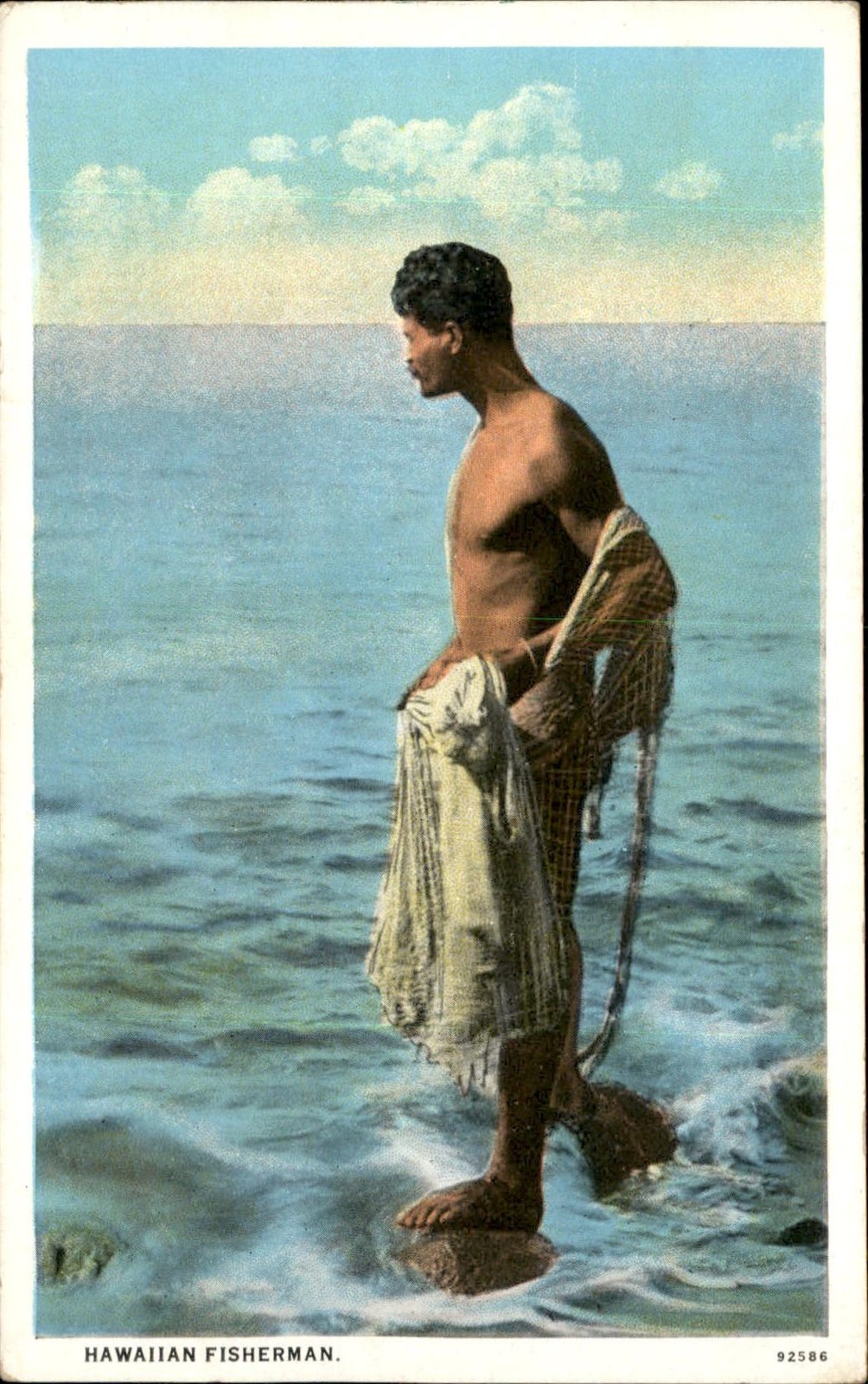 Honolulu HI Hawaiian Fisherman c1930s-40s Vintage Postcard