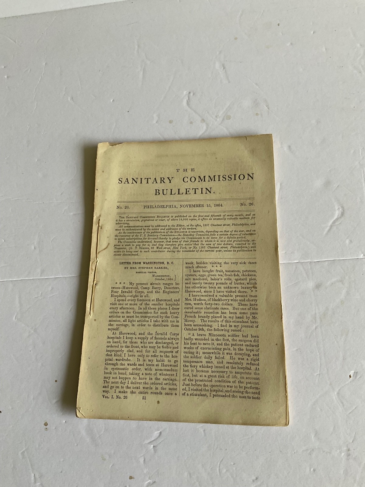 CIVIL WAR SANITARY COMMISSION BULLETIN NOVEMBER 1864 REPORT 31 PAGES NEWS CIVIL WAR SANITARY COMMISSION BULLETIN NOVEMBER 1864 REPORT 31 PAGES NEWS