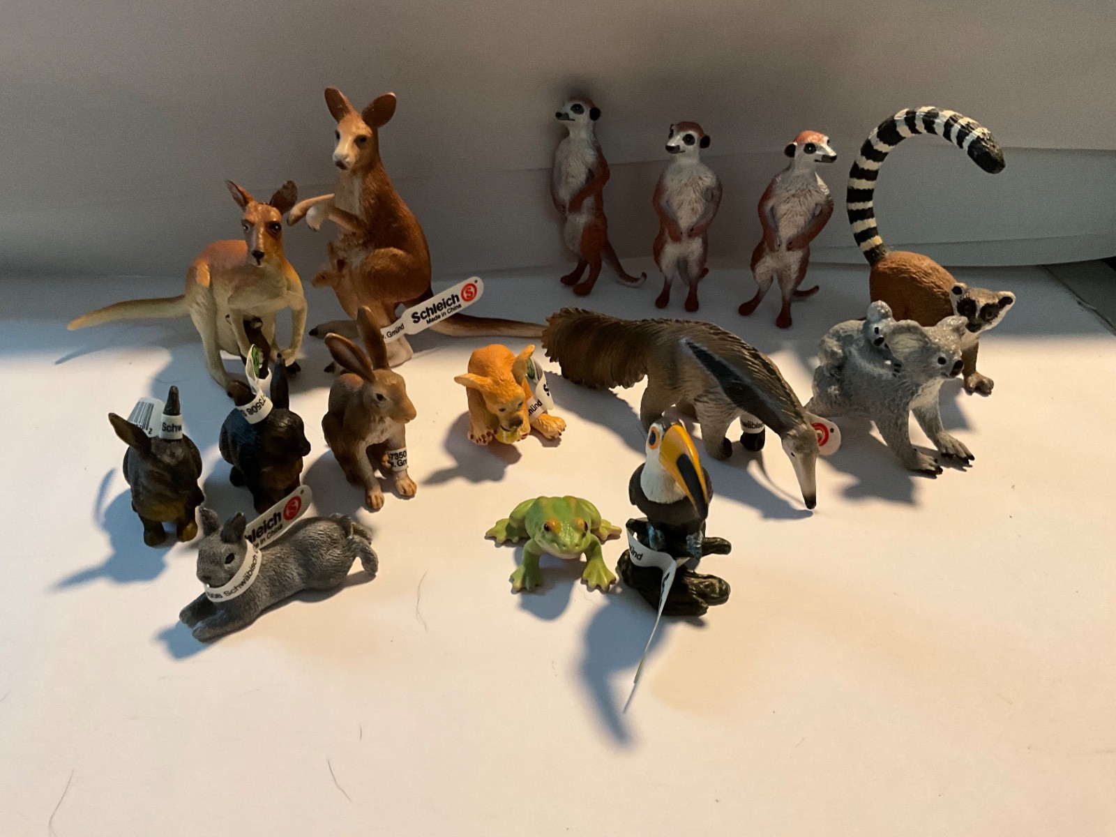 15pc Schleich Wild Animal Lot Kangaroo Joey Koala Meerkat Rabbit Tags