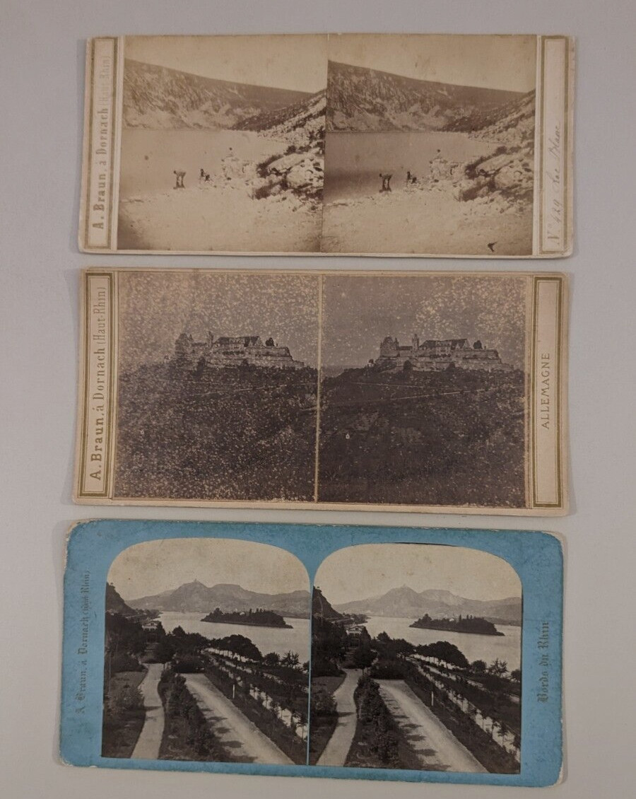 (3) A. Braun Stereoview Photos Germany Rolandseck Coburg Lac Blanc (France?)