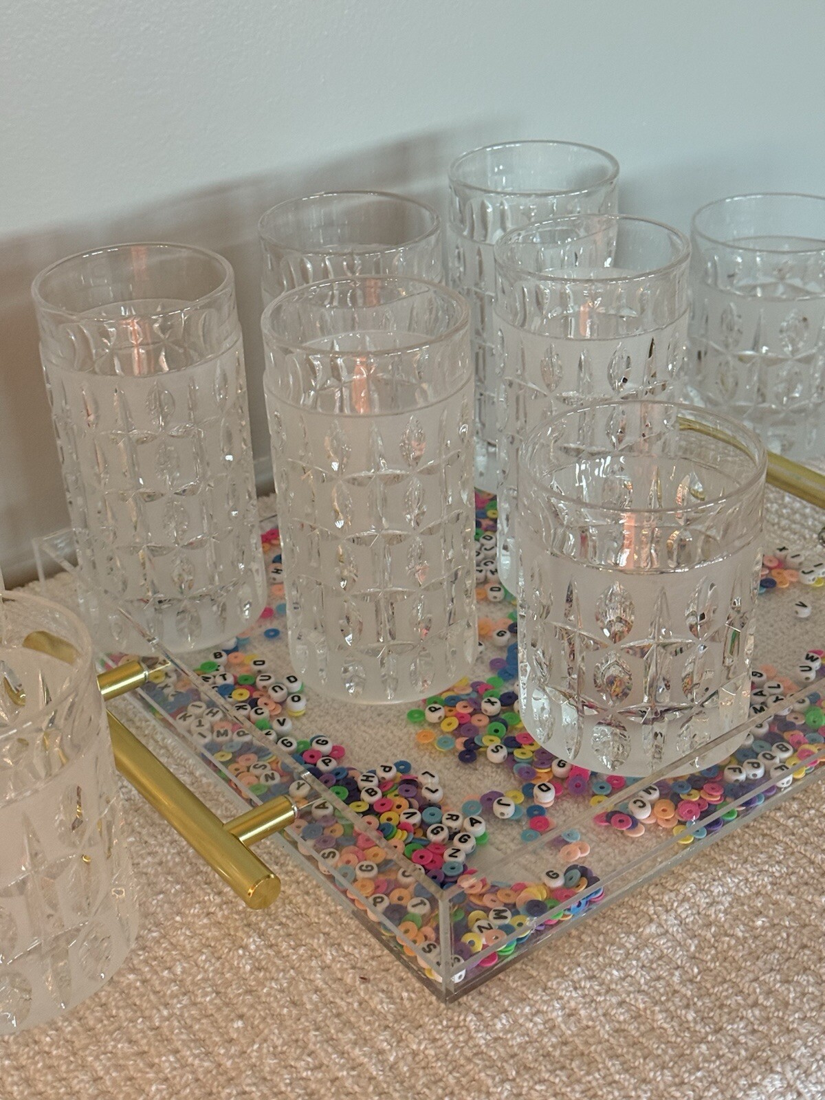 10 Vintage Gorham Olive Cut Crystal Frosted Old Fashioned Glasses