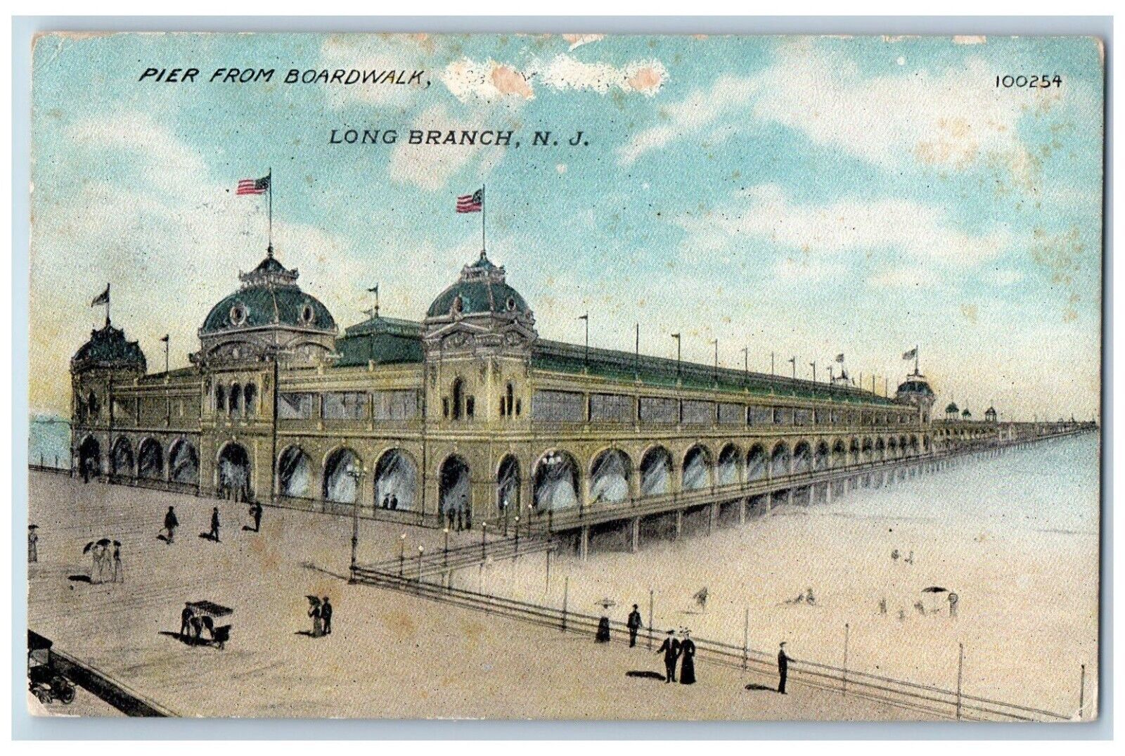 Long Branch New Jersey NJ Postcard Pier From Boardwalk Aerial View Building 1910