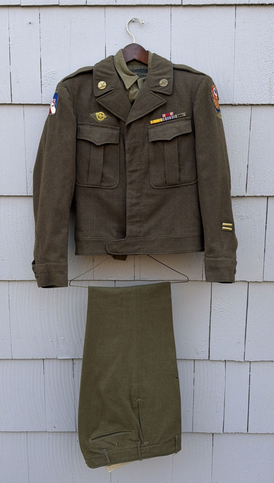 WW2 US Army Wool Uniform: 36R M-1944 Ike Jacket, Shirt, Pants -75th, ADSEC patch
