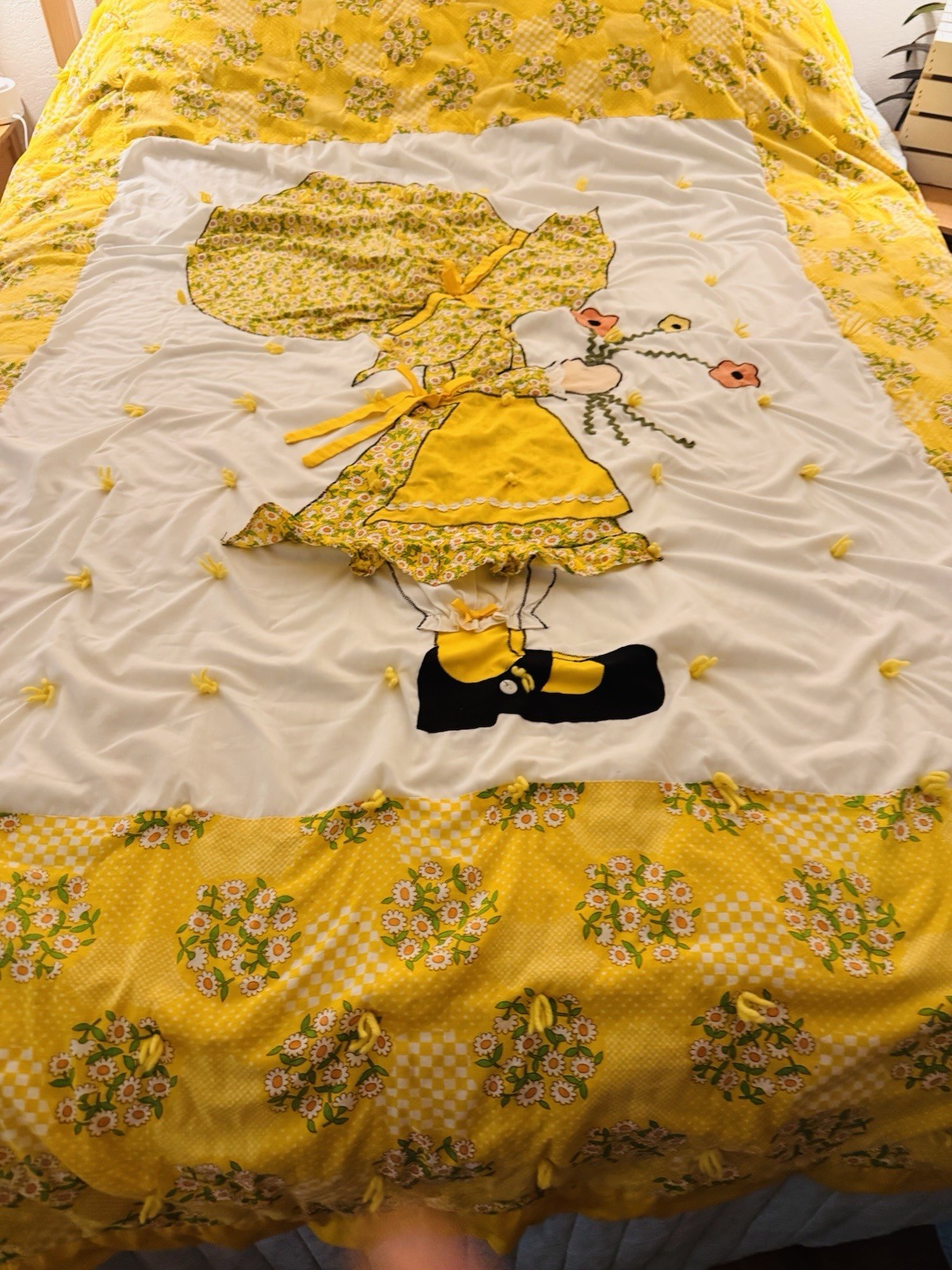 HANDMADE Yellow Holly Hobbie Lk Prarie Girl Quilty Comforter Bedspread 72\ HANDMADE Yellow Holly Hobbie Lk Prarie Girl Quilty Comforter Bedspread 72\