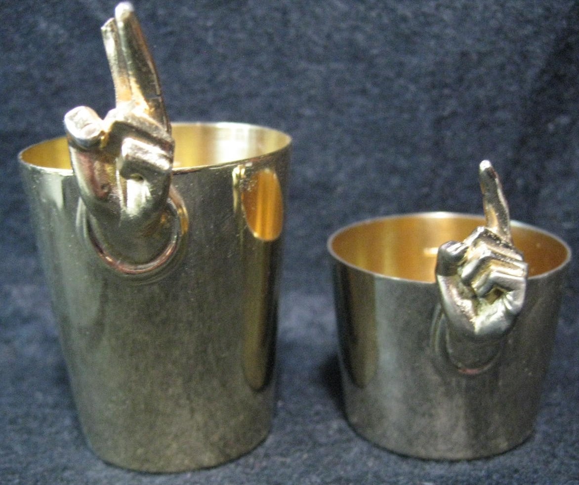 Rare Vintage NAPIER Gold Plated One & Two Finger Jigger Set 1oz 2oz Barware