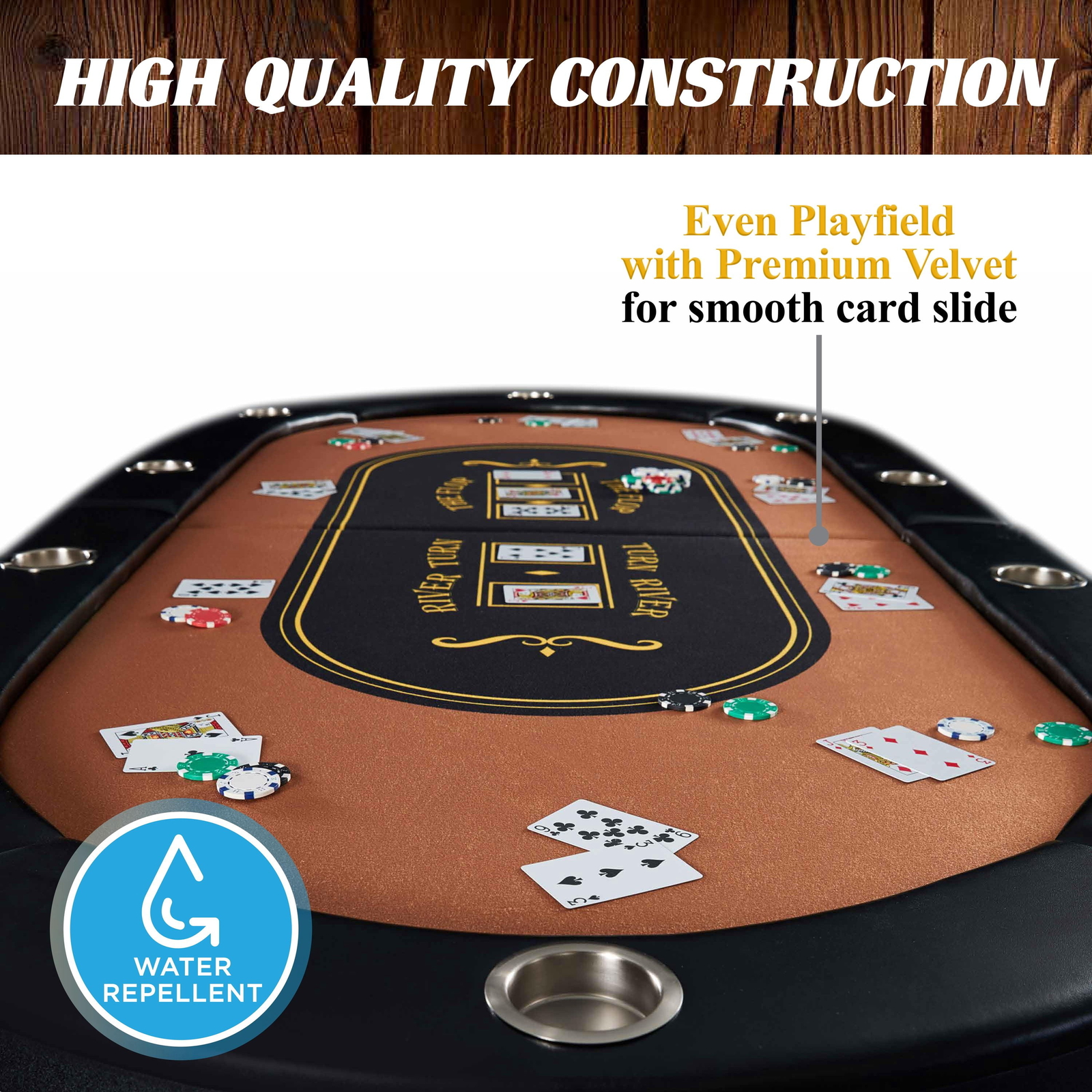 Poker Table 10 Player Texas Holdem Game Folding Casino Metal Legs Cup Holders