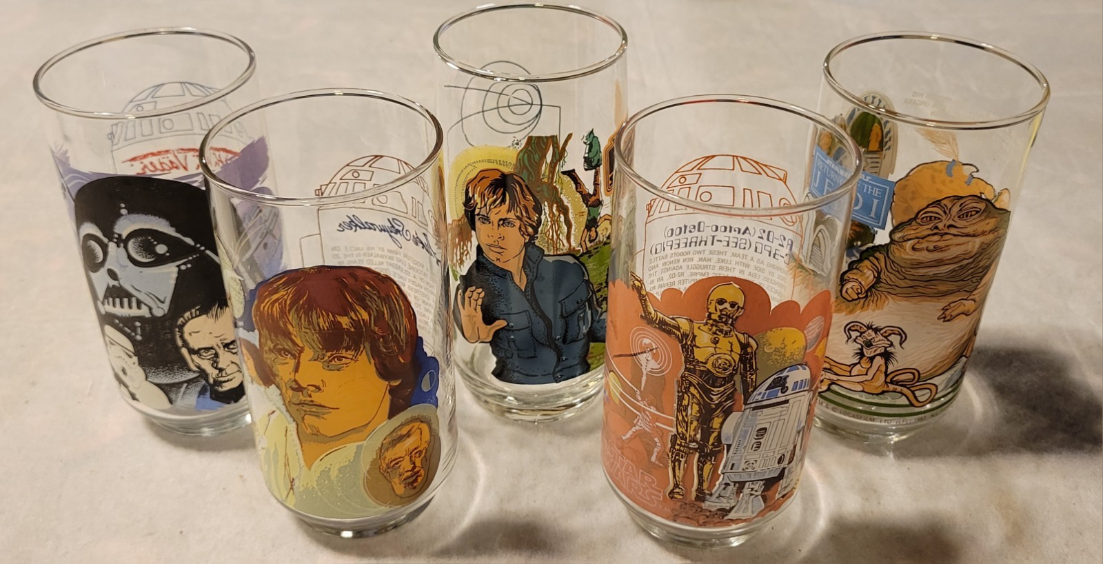 Vintage Star Wars Burger King Glasses Lot Of 5 Vader Luke Jabba R2D2 C3PO 77-83