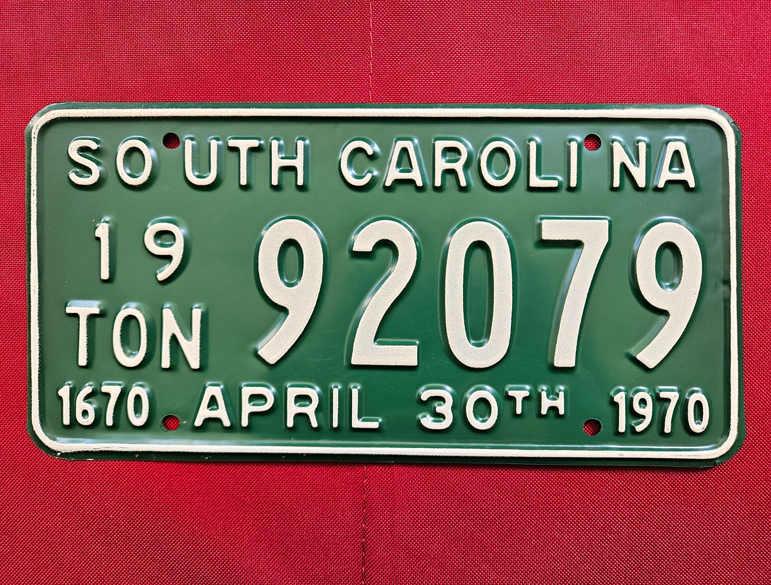 1970 South Carolina License Plate 19Ton 92079 Vintage SC Tag April 30th Original