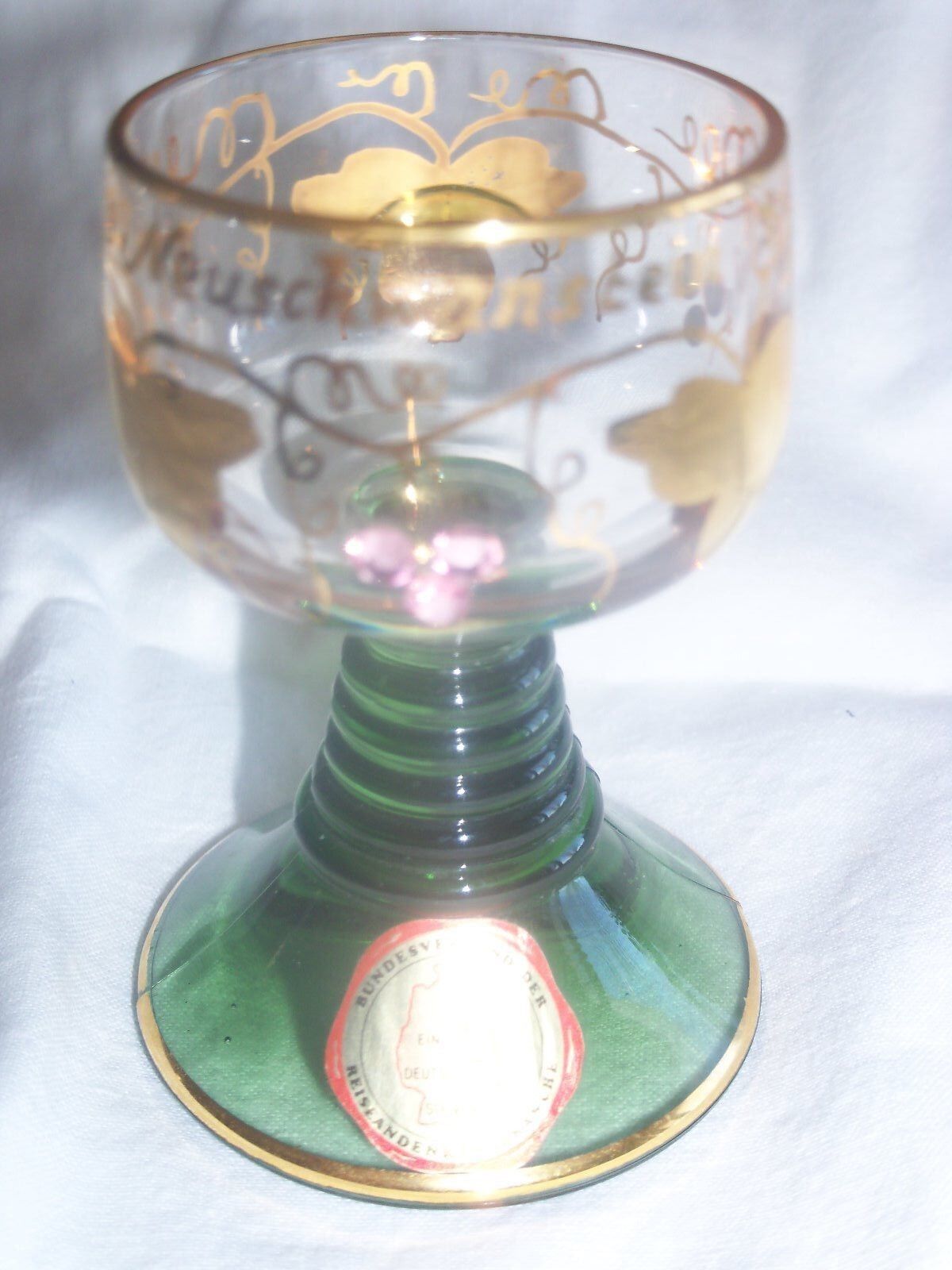 Vintage Germam Reiseanddenken Branche Wine Cordial Glass Rhinestones Green base