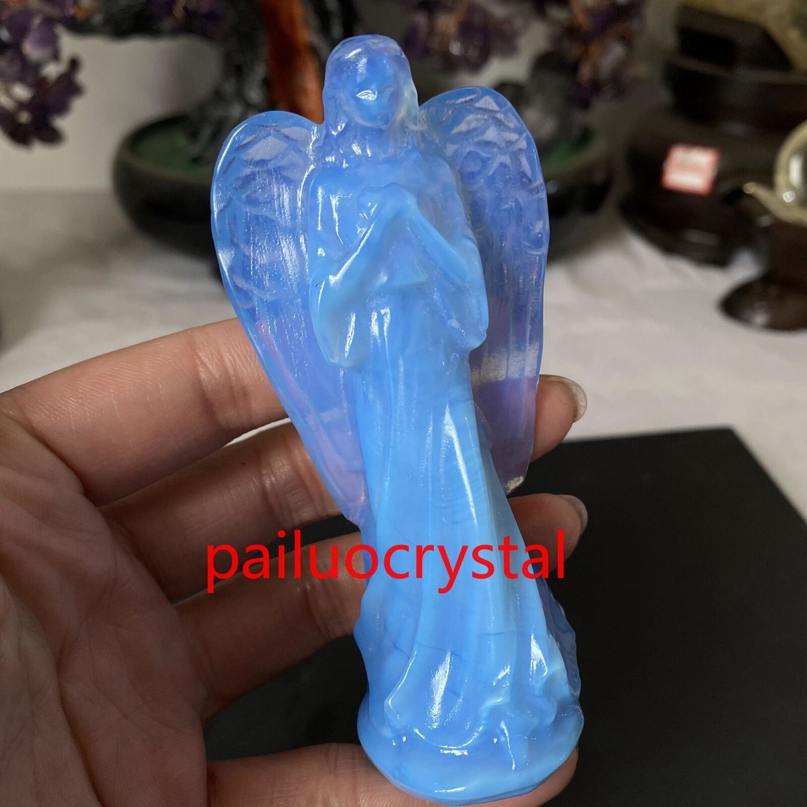 1pc Blue Opalite Angel Quartz Crystal Skull Carved Figurines Reiki Healing 4\